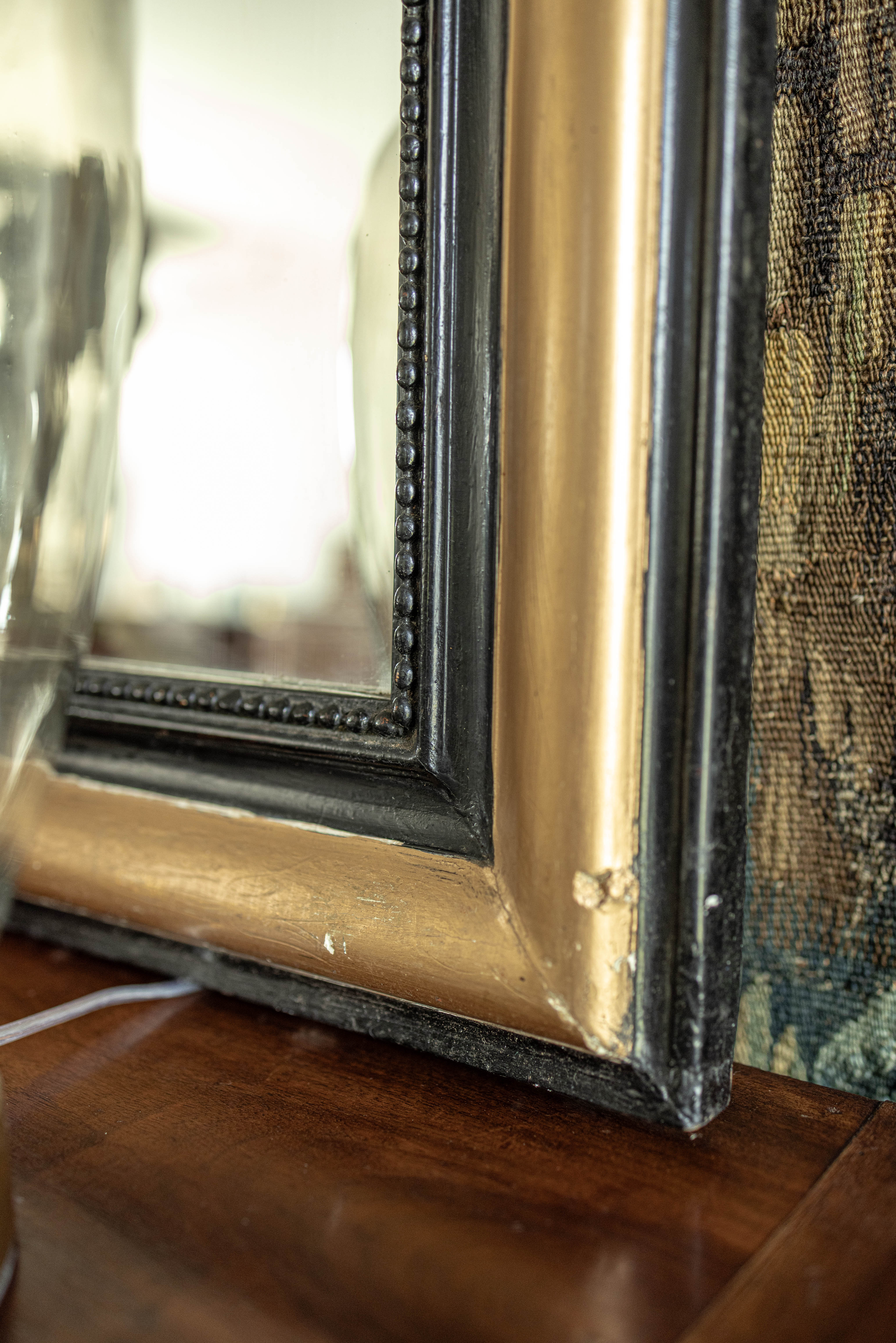 Antique Louis Philippe Mirror with Ebonized & Gilt Frame