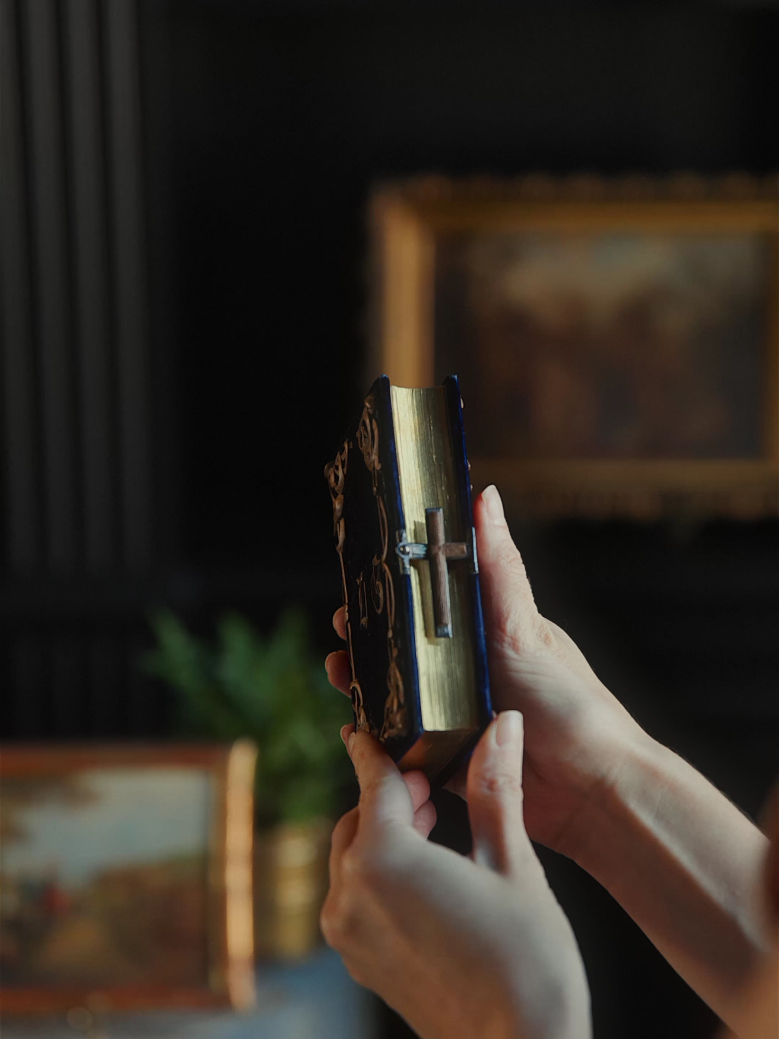 Velvet & Black Forest Wood Prayer Book with Gilt Pages and Brass Clasp