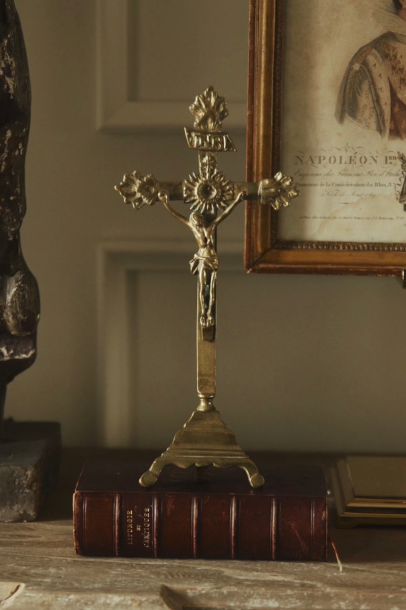 French Brass Crucifix on Stand