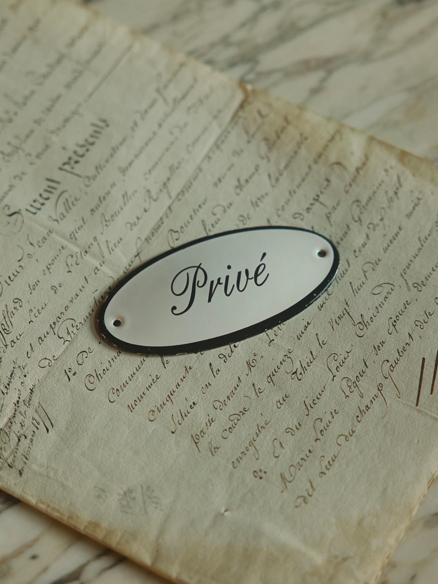 French Enamel "Prive" Sign Black Boarder
