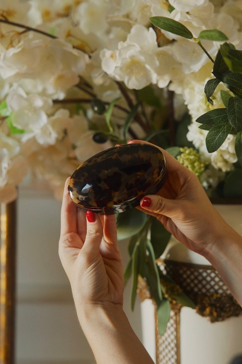 Oval Faux-Tortoiseshell Decorative Box