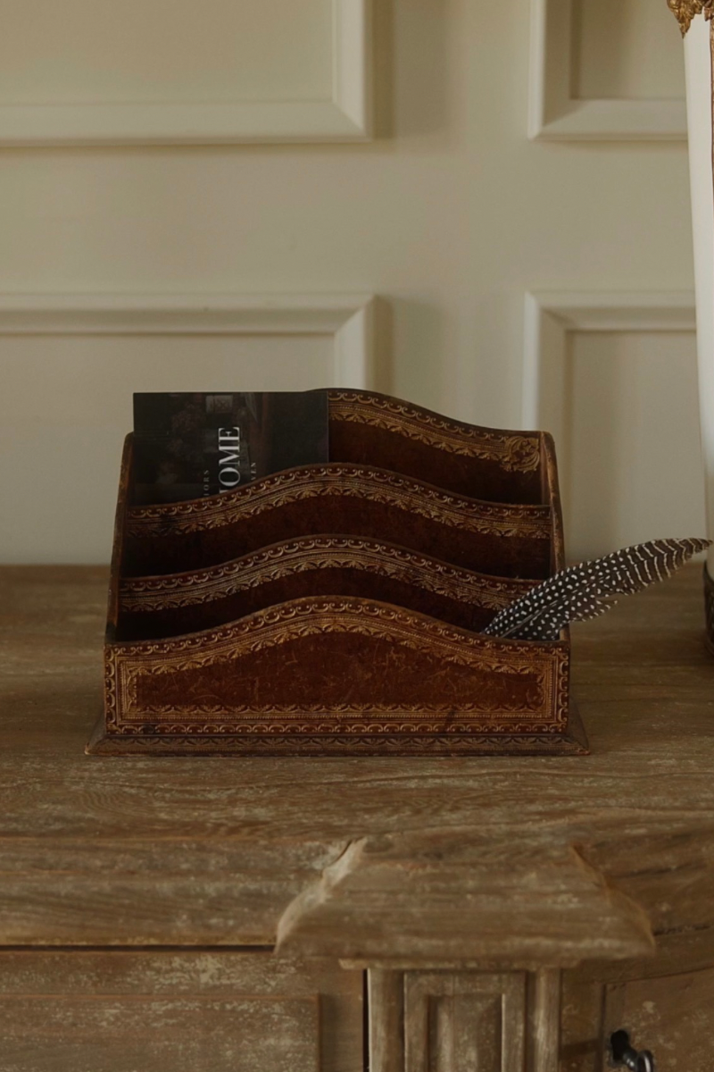 19th C. French Leather Bound Desk Organizer