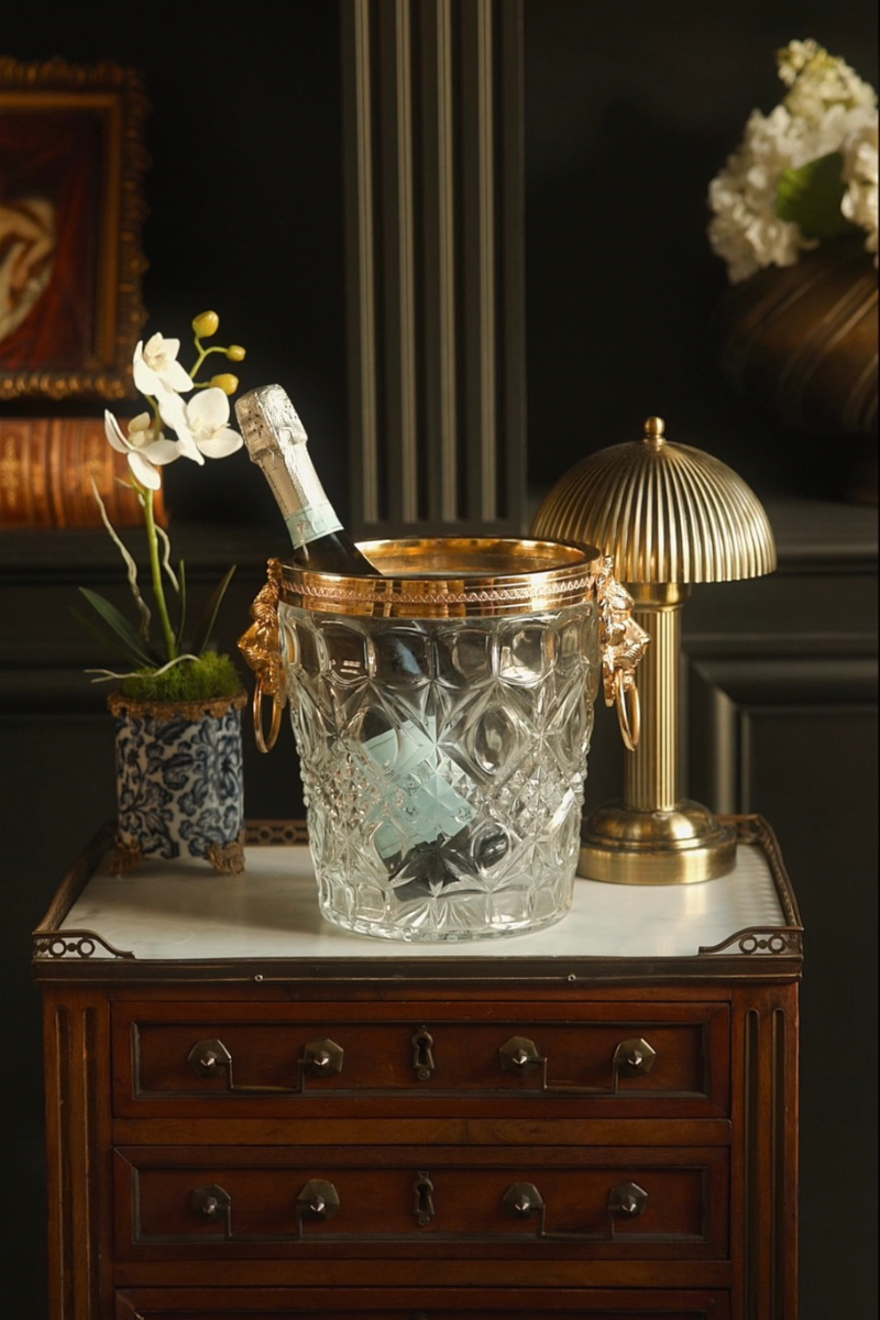 French Belle Époque Cut Crystal Champagne Cooler with Gilt Bronze Lion Head Ring Handles | Circa 1900–1920