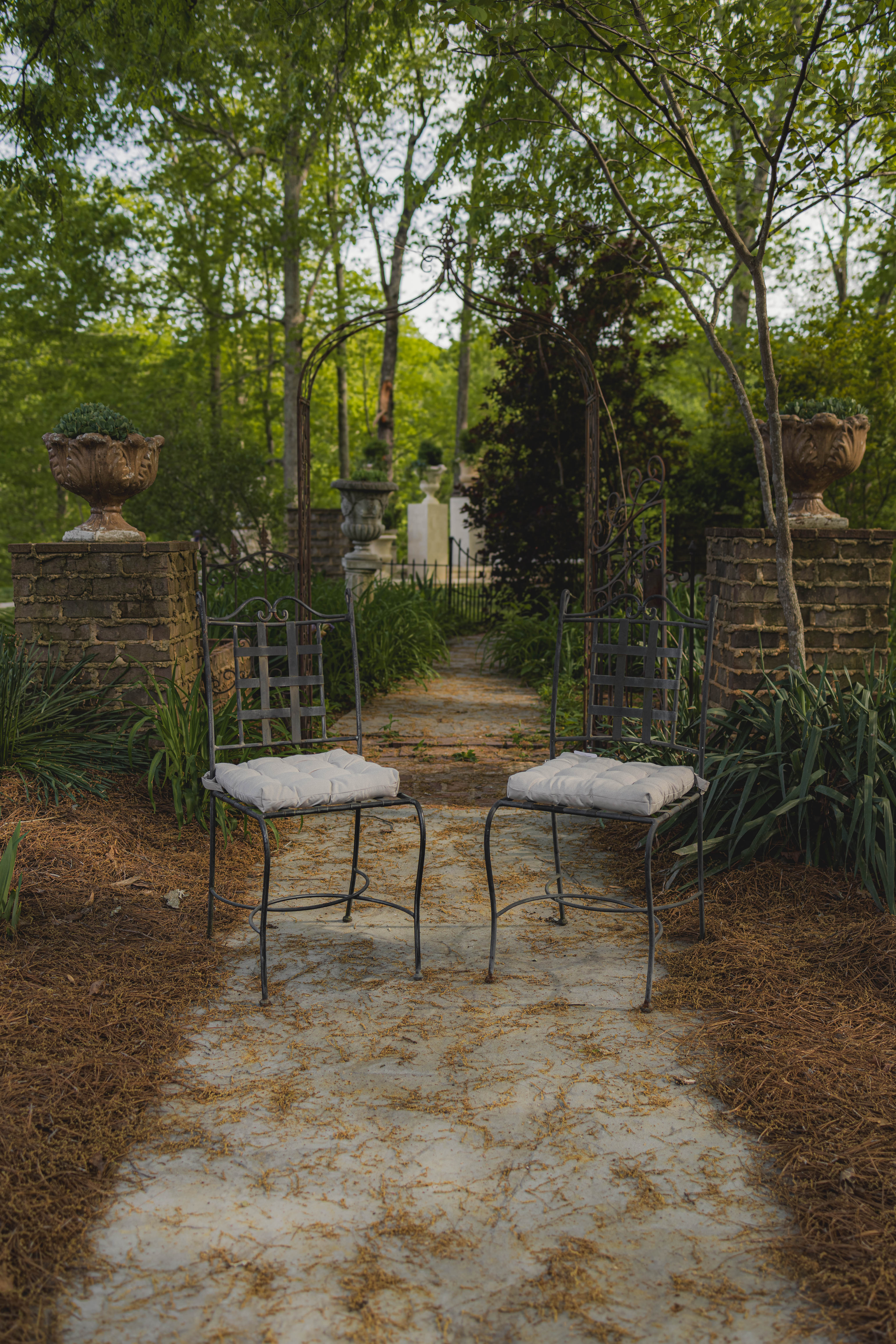 Pair of Two French Wrought Iron Garden Chairs