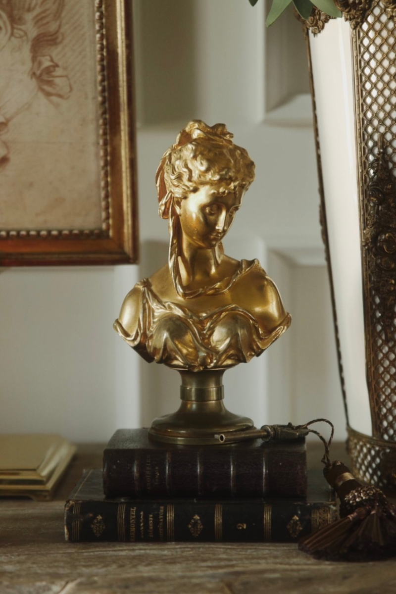 Signed "Bovet" French Gilt Bronze Art Nouveau Maiden Statue