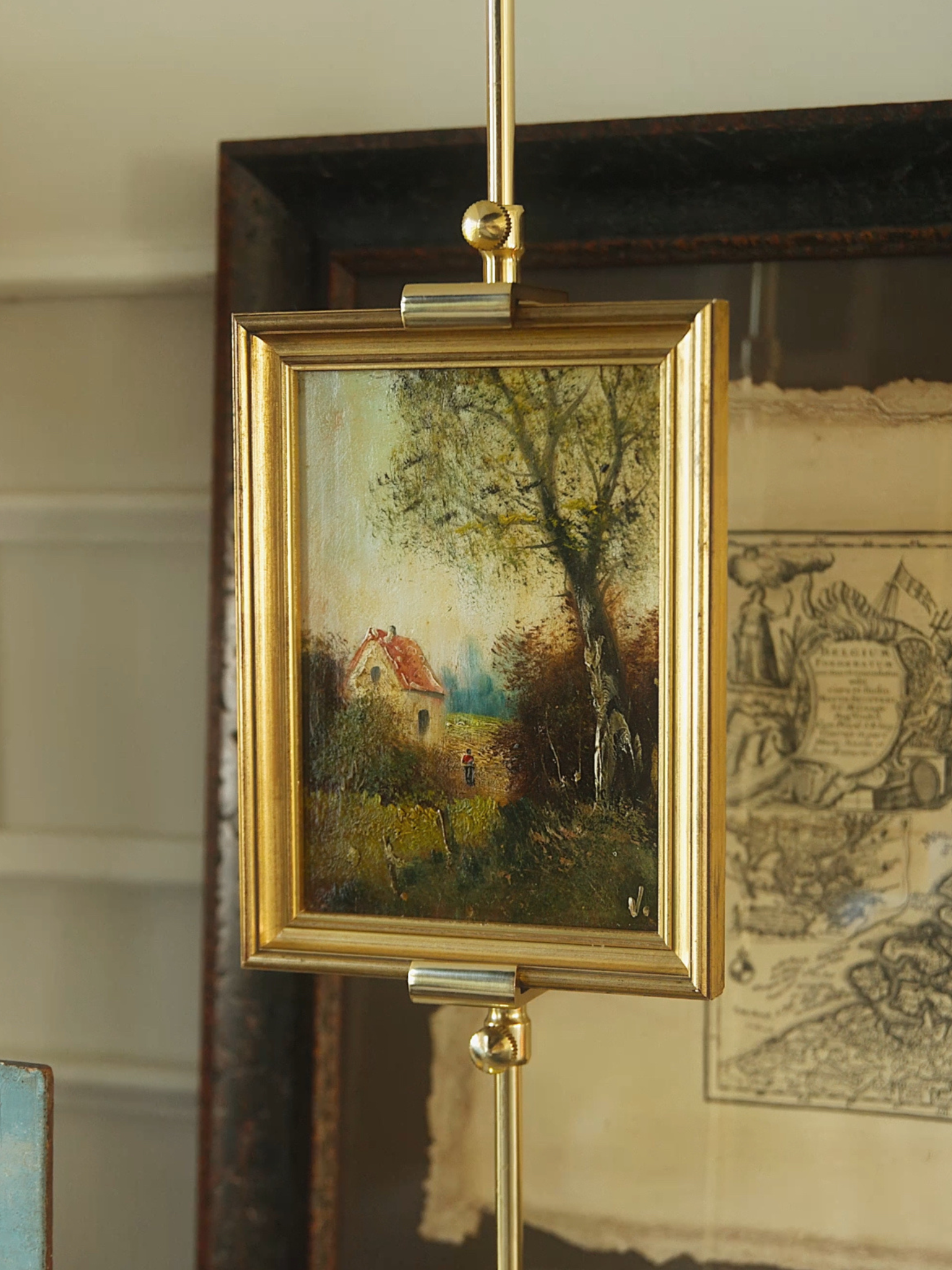 Vintage Oil Painting – Cottage Landscape with Figure