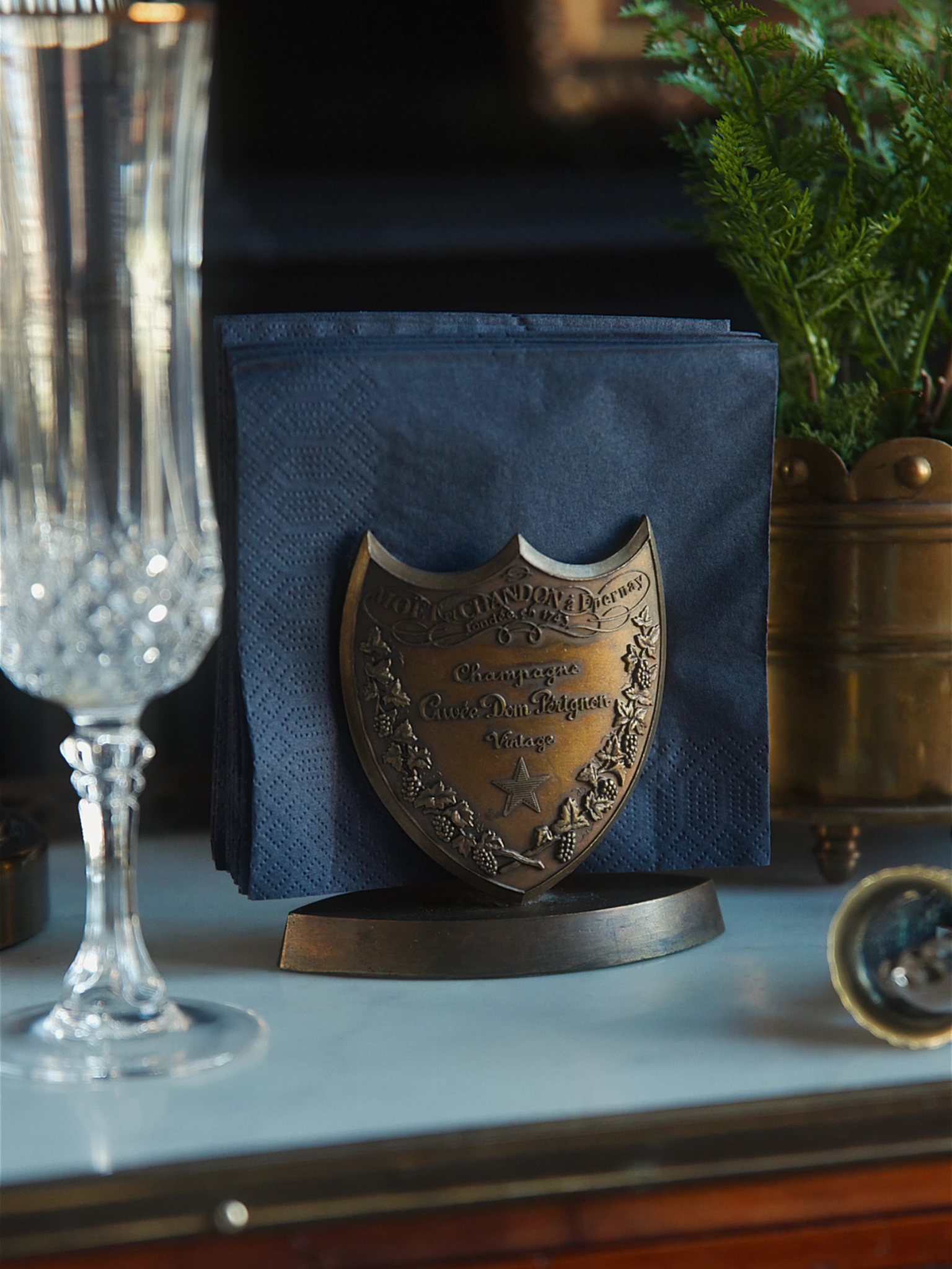 Dom Pérignon Bronze Display Plaque — Vintage French Barware