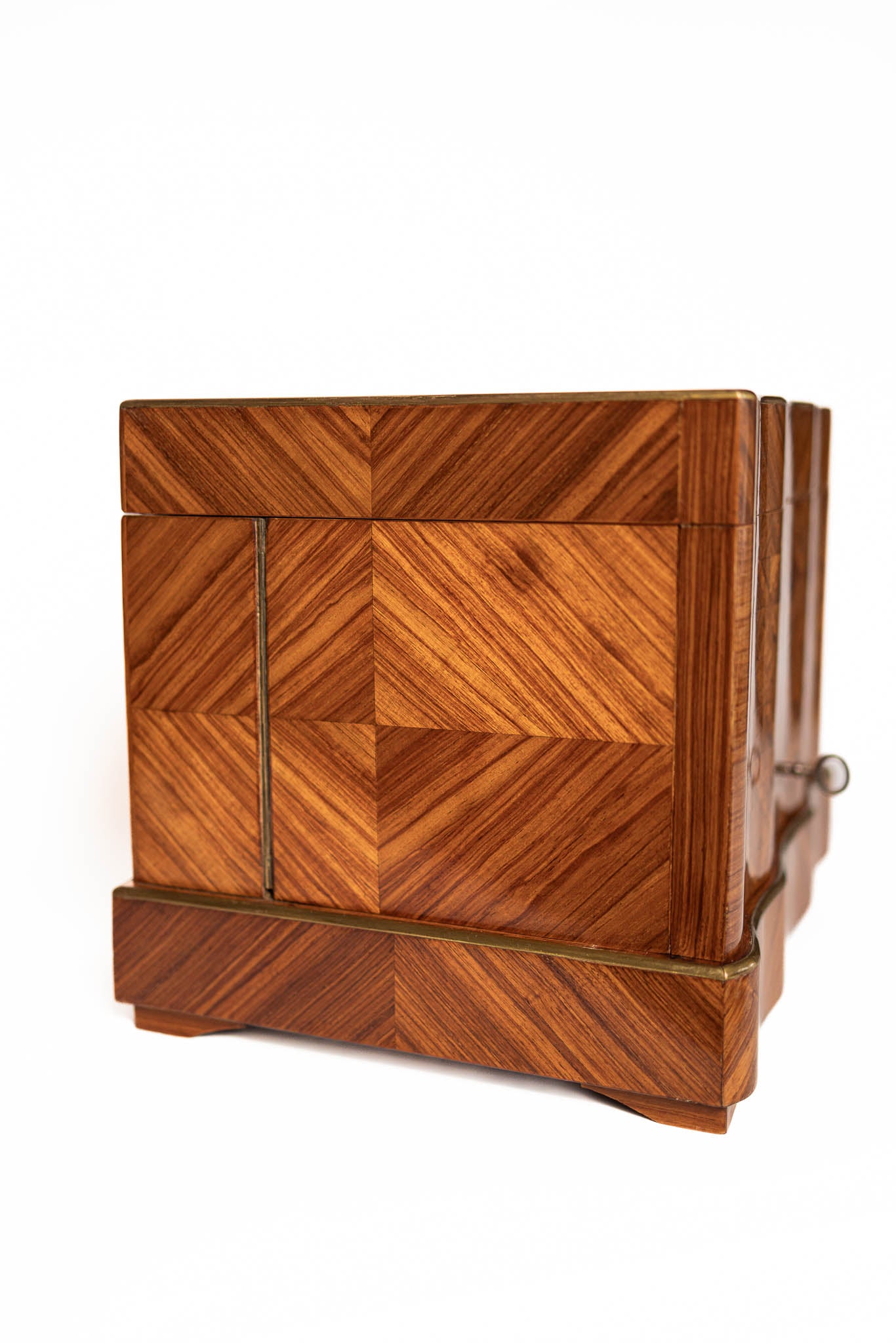 19th Century French Napoleon III Marquetry Tantalus Box with Etched Crystal Decanters