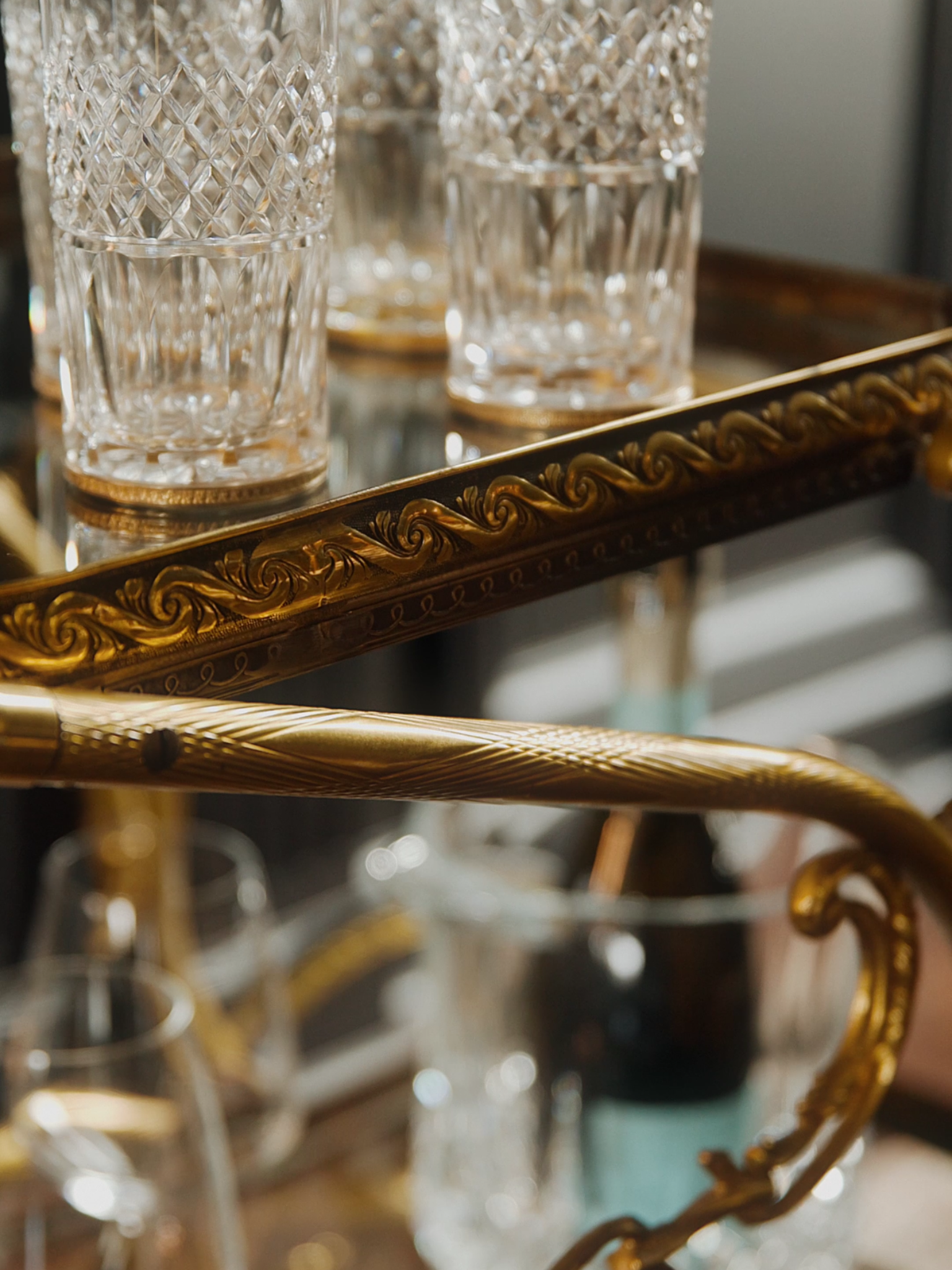 French Gilded Bar Cart With Cut Glass Accents