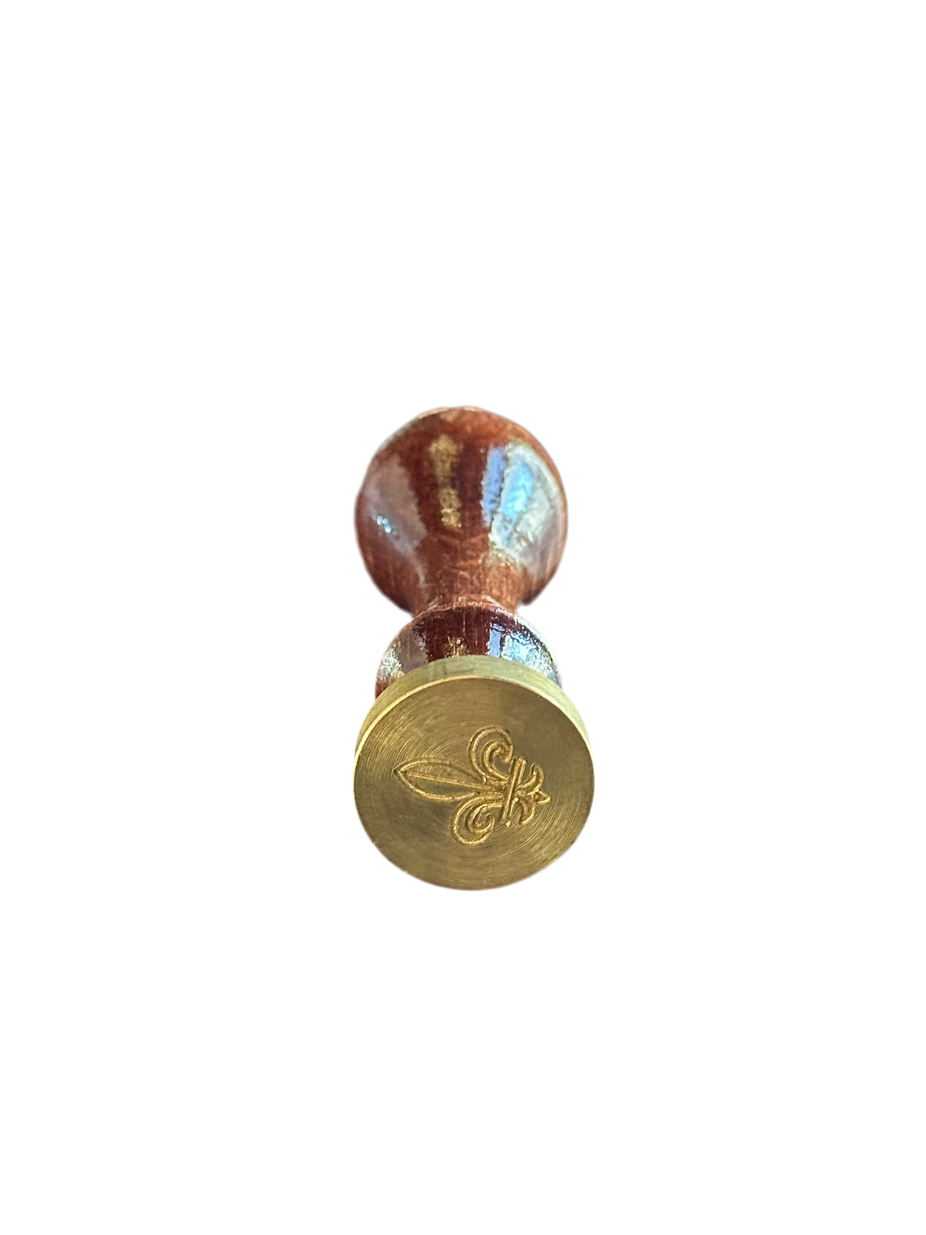 Antique Wax Seal Stamp - Fleur-De-Lis Brass & Wood