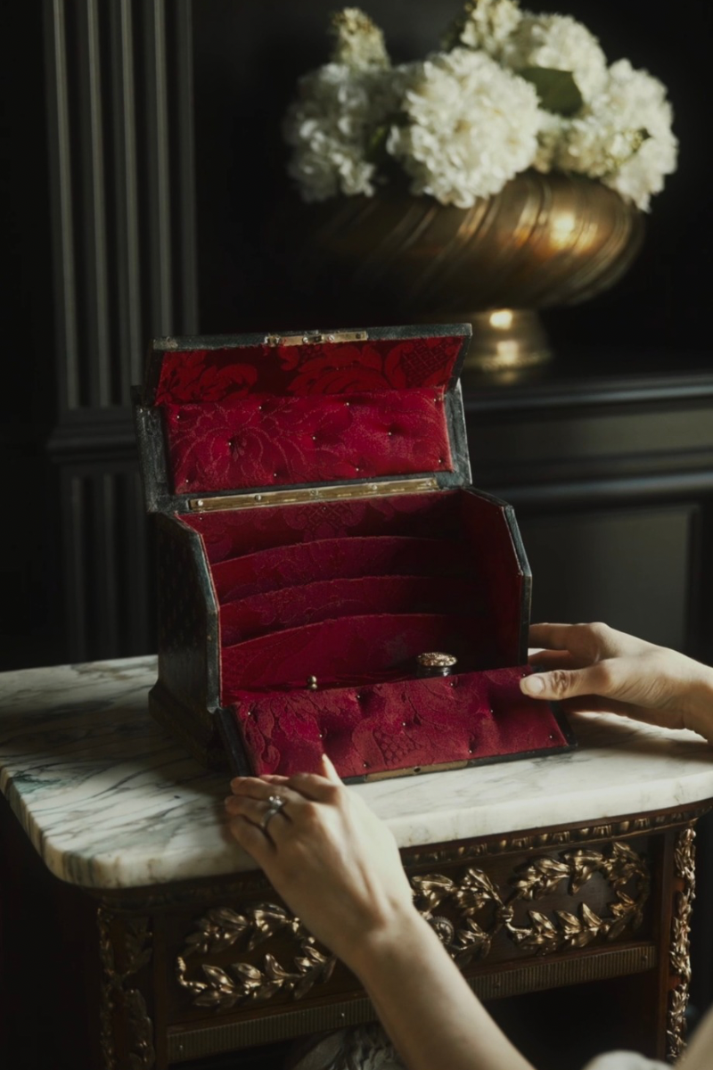 19th Century French Leather Writing Box with Silk & Velvet Interior and Inkwell