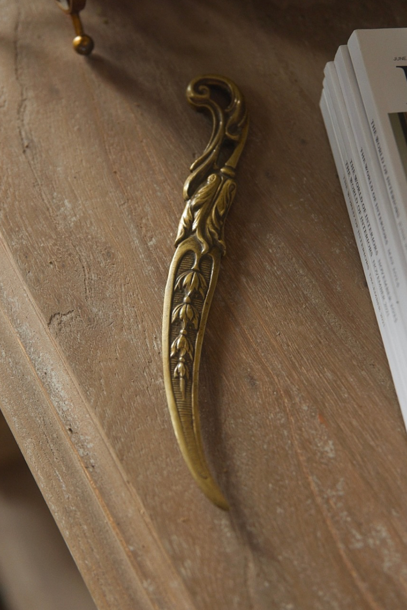 Late 19th–Early 20th Century French Art Nouveau Style Brass Letter Opener with Foliate Detail