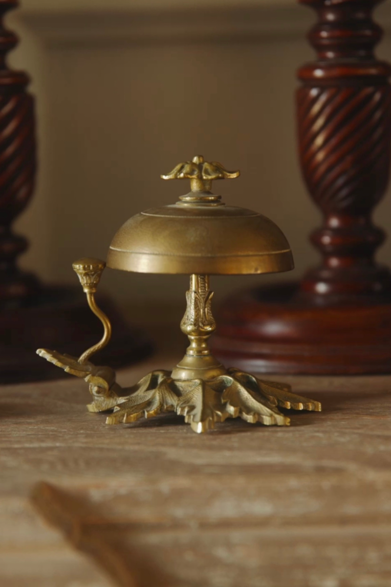 Mid 20th Century French Cast Brass Service Bell With Acanthus Leaf Base