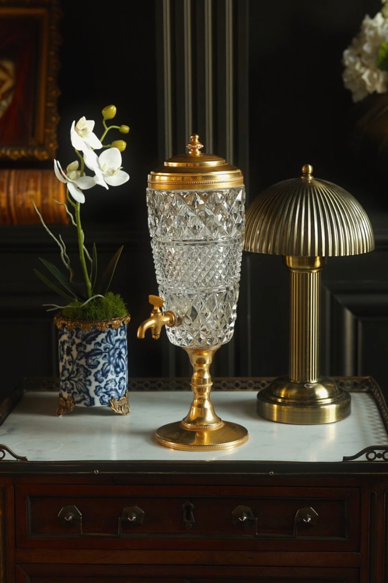 20th C. Crystal & Brass Drink Dispenser