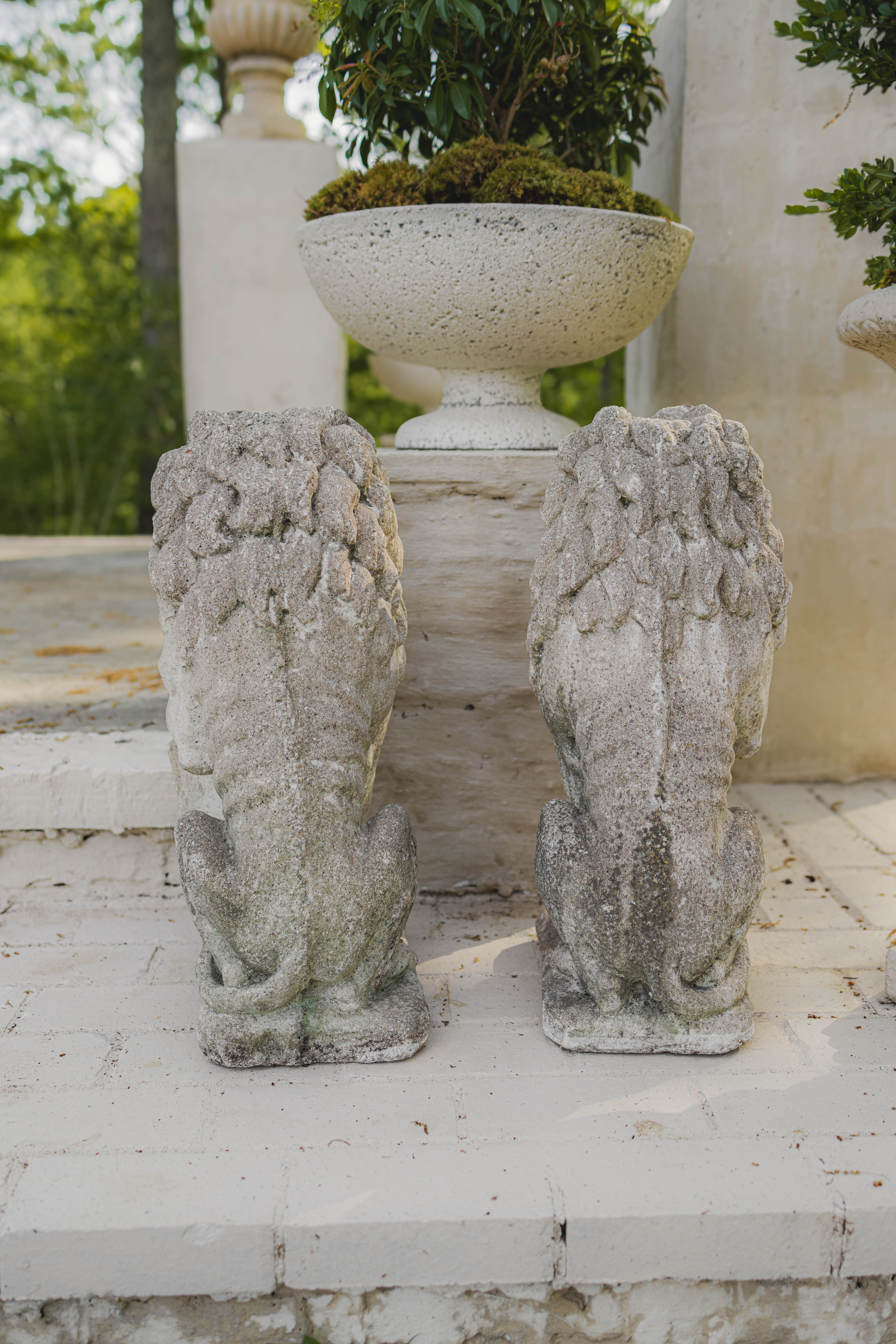 19th Century Stone Lion Pair