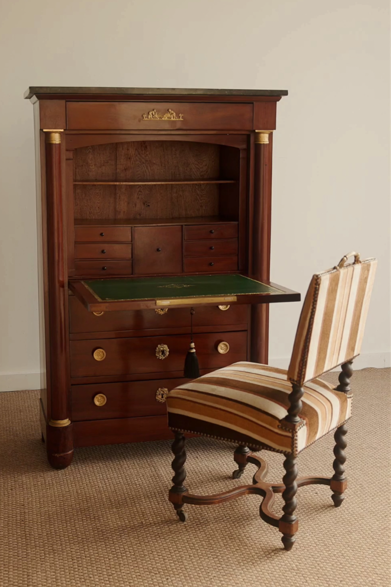 19th Century French Empire Mahogany Secrétaire à Abattant with Marble Top