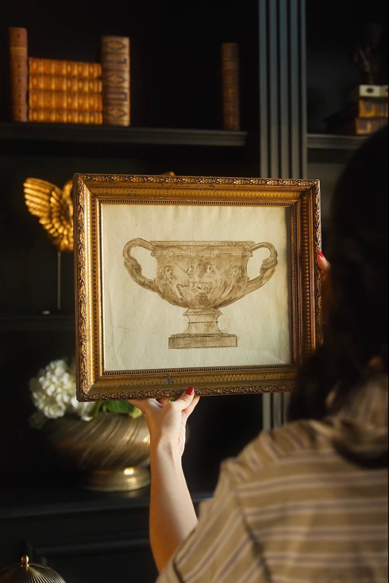 19th Century French Classical Urn Study, Pencil & Wash on Paper