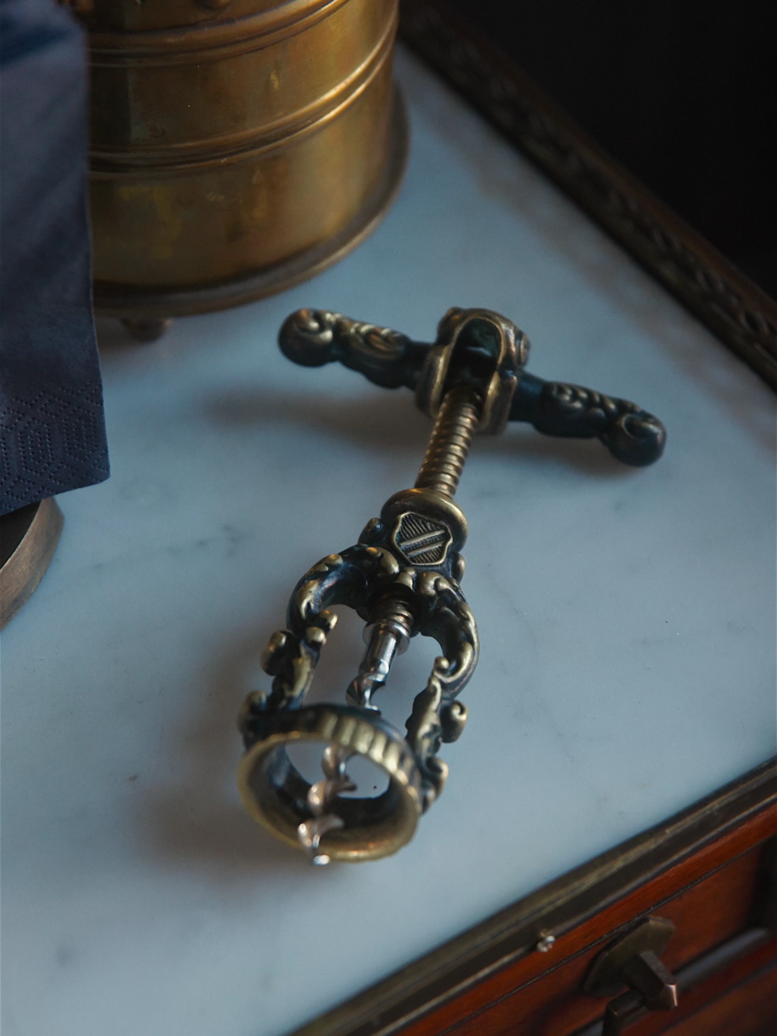 Ornate French Brass Corkscrew with Baroque Detailing
