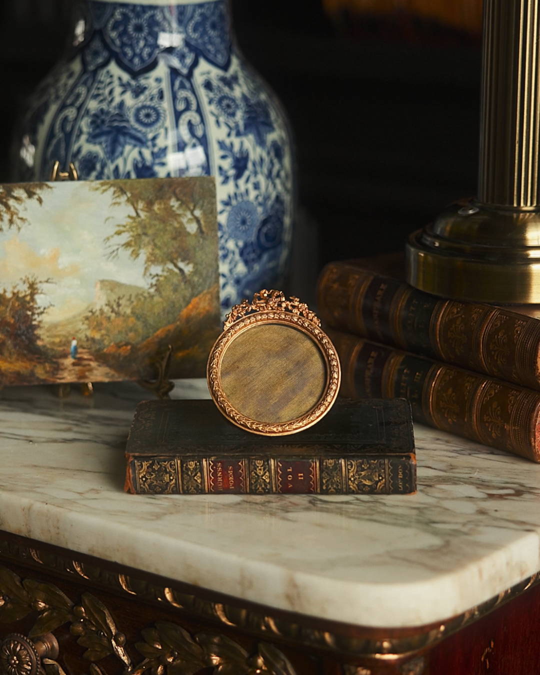 Late 19th Century French Gilt Brass Frame with Moss Silk Backing