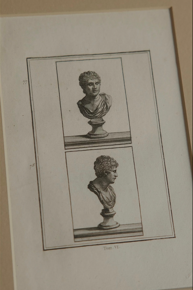 Set of Four Late 18th Century French Neoclassical Engravings of Classical Bust Studies