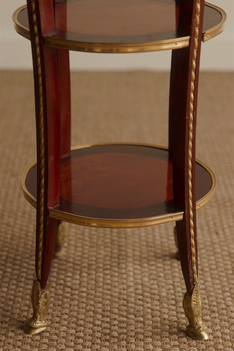 Antique French Empire–Style Mahogany Gueridon Side Table with Gilt-Bronze Ram Head Mounts