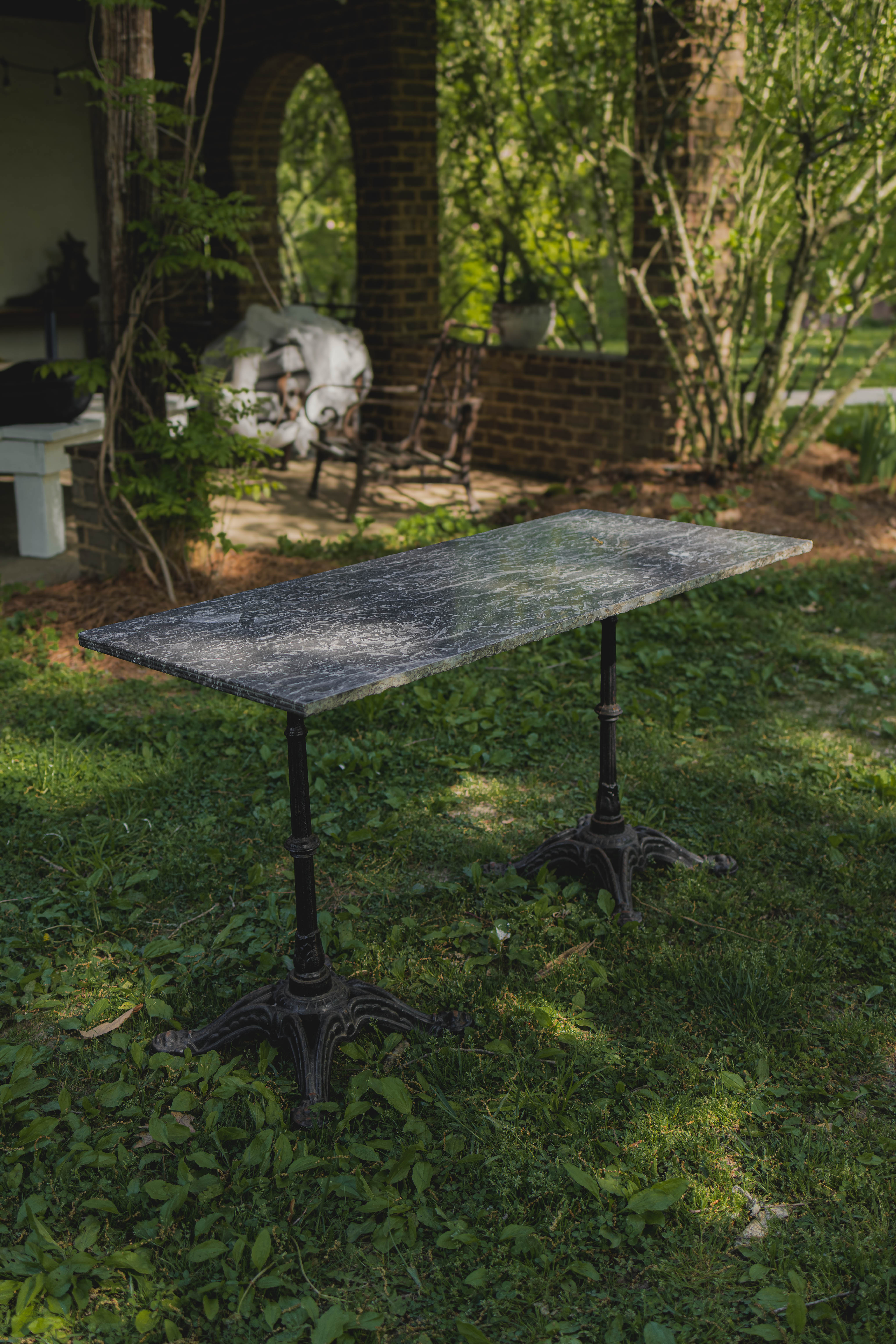 French Black Marble Top Garden Table