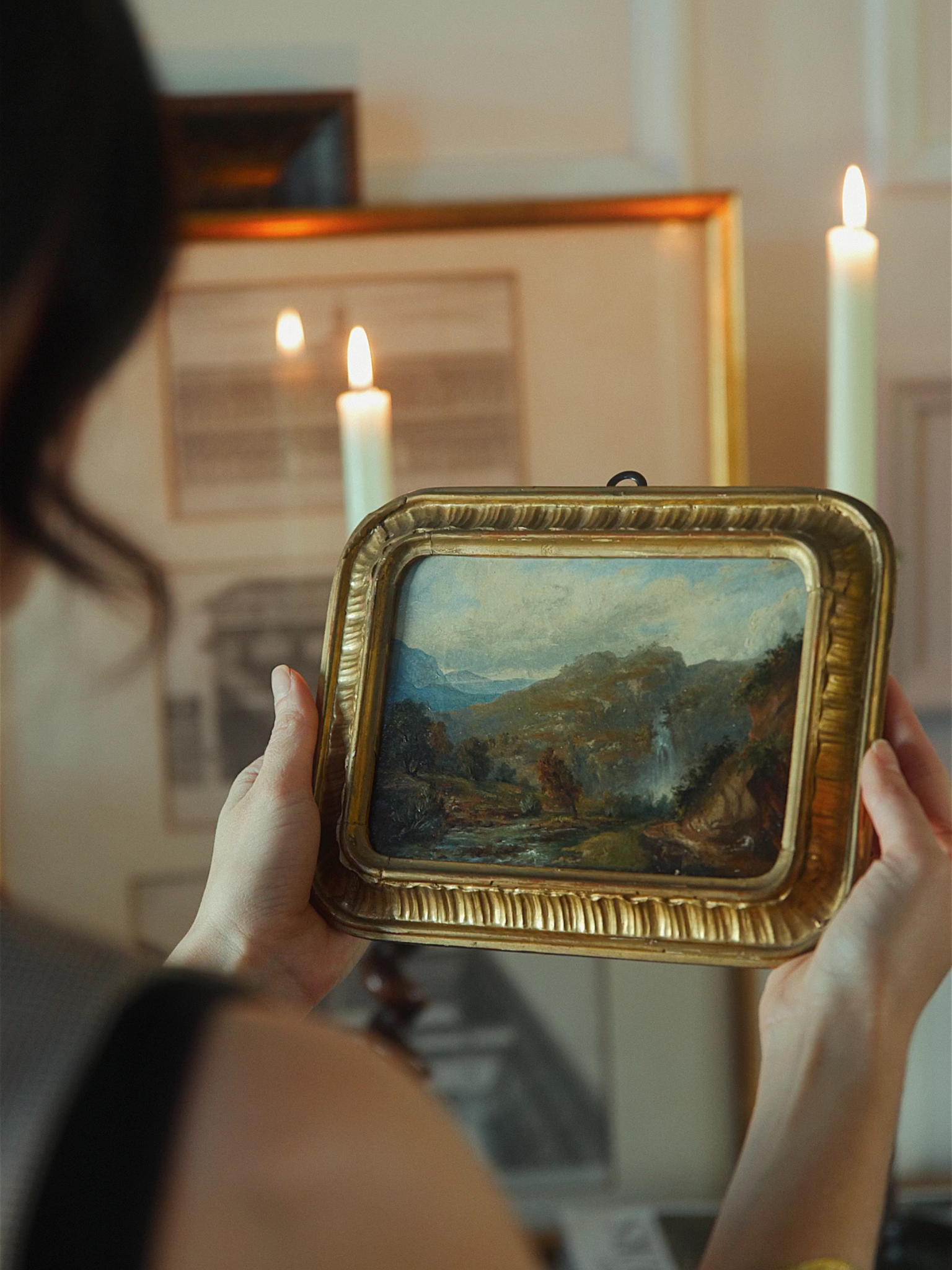 19th-Century European Landscape Oil Painting in Original Giltwood Frame