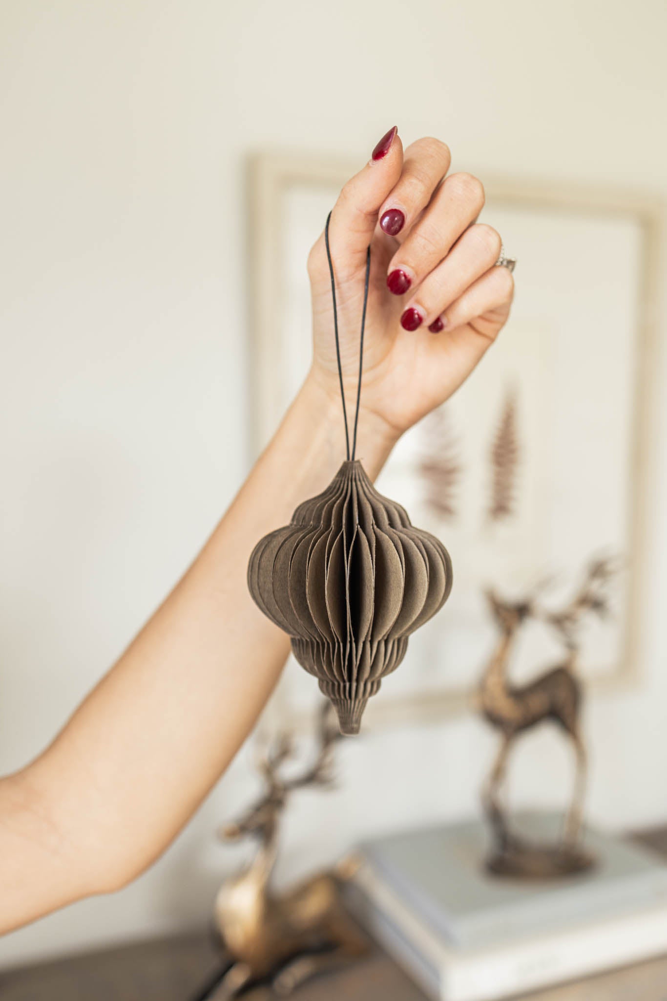 Set of 6 Brown Jewel Paper Mache Ornaments