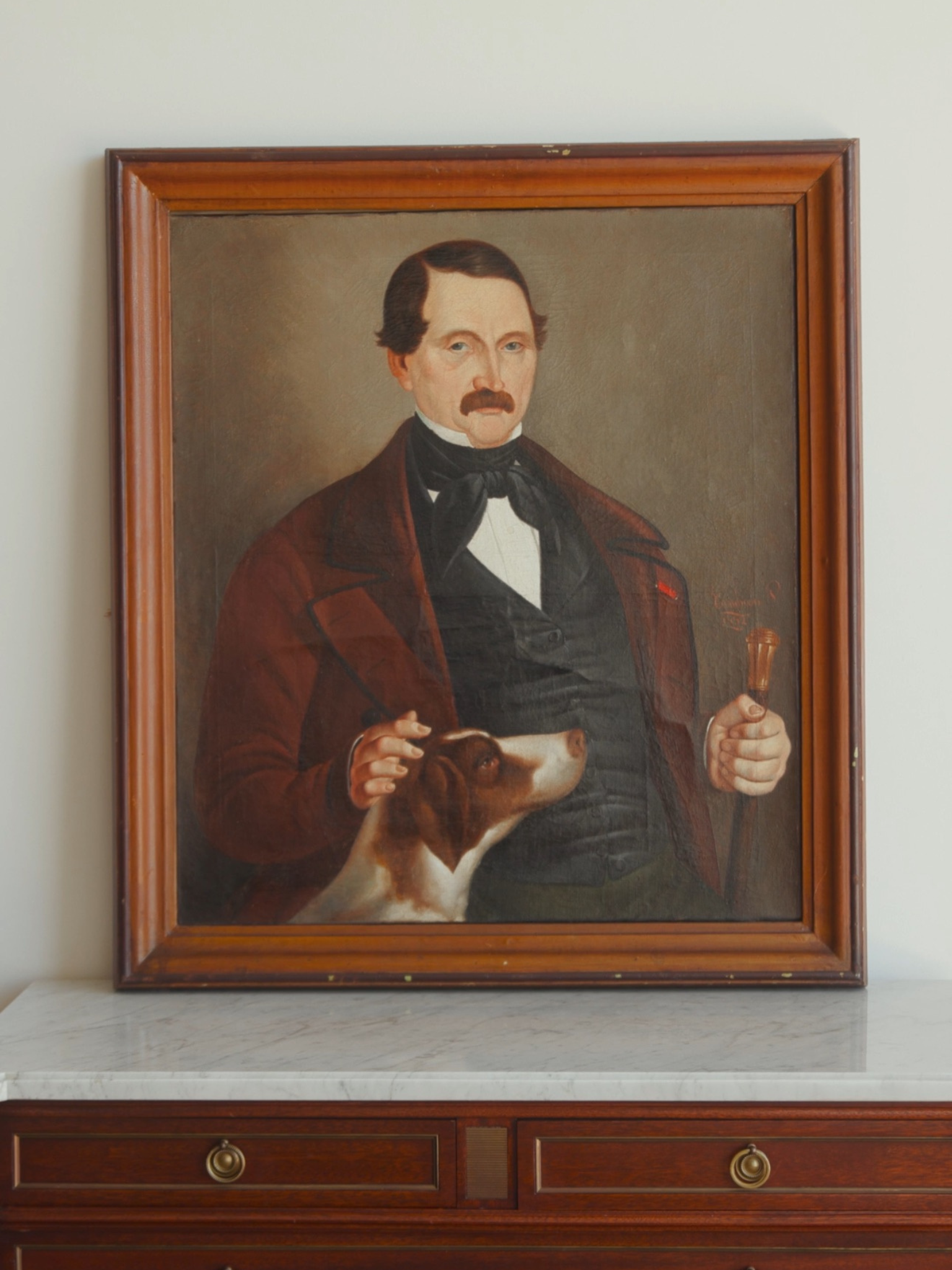 1852 Signed Gentleman & Hunting Dog Portrait