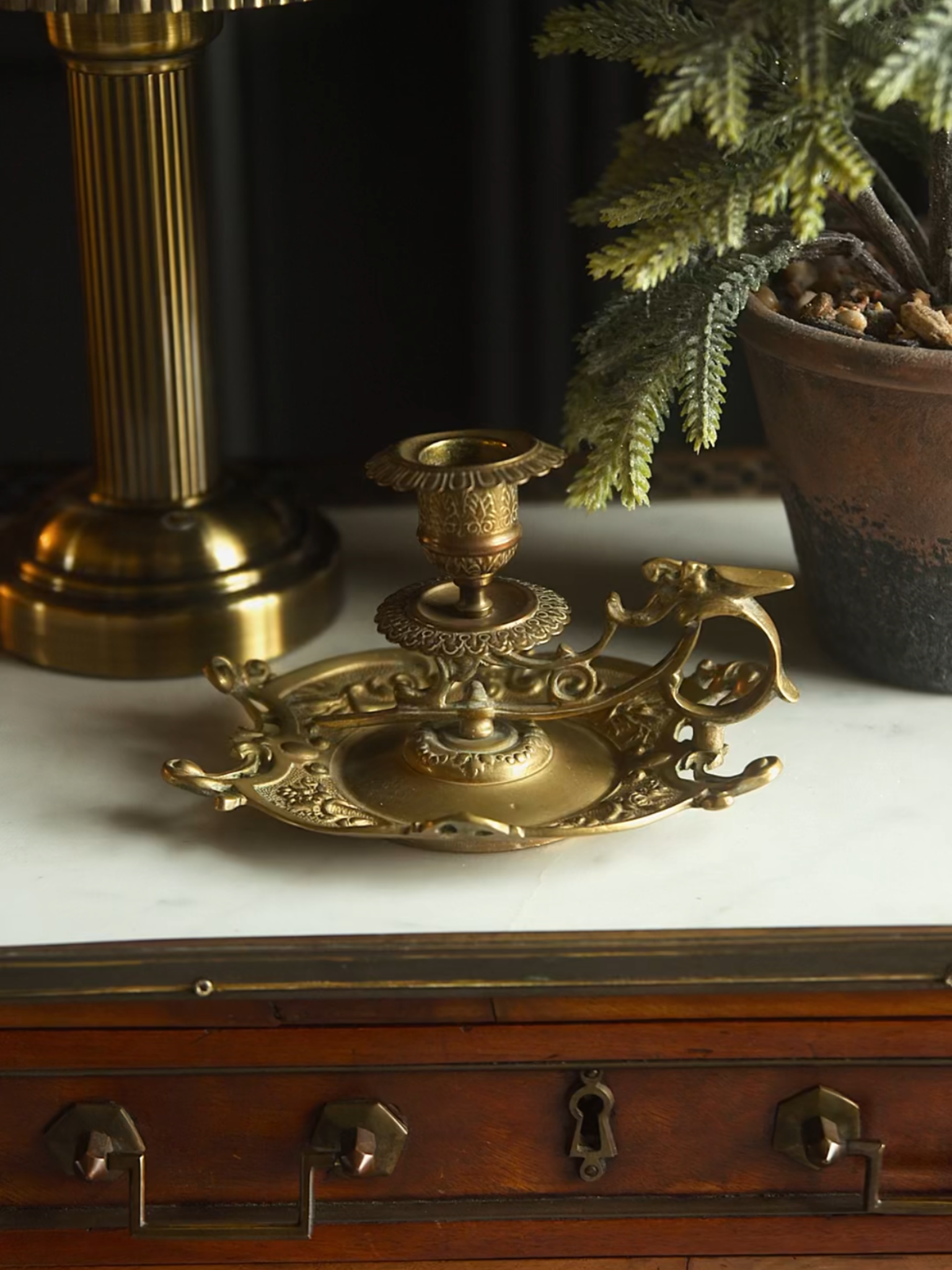 19th Century French Brass Chamberstick Candle Holder