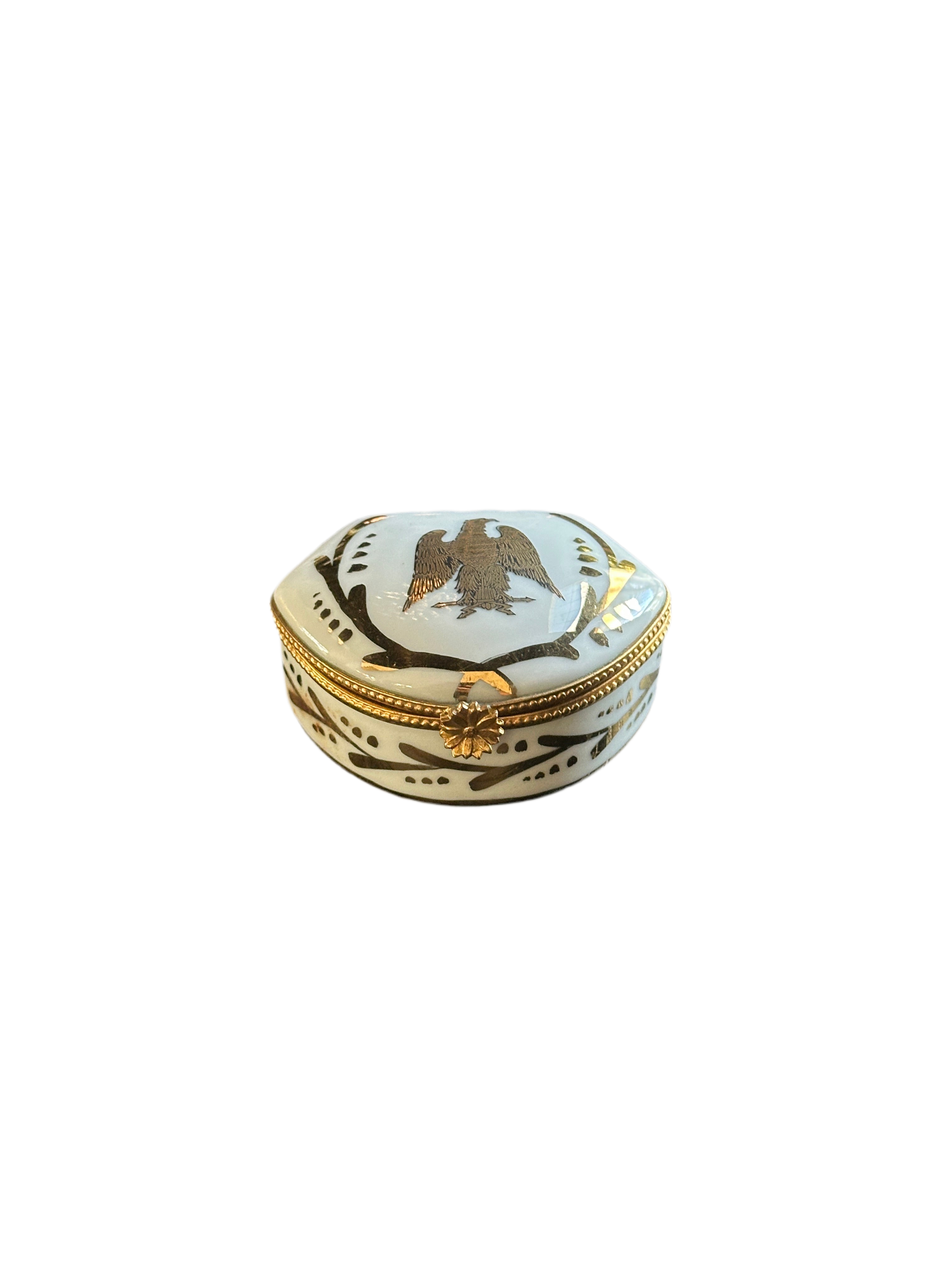 Limoges Porcelian Trinket Box - Napoleonic Eagle Motif