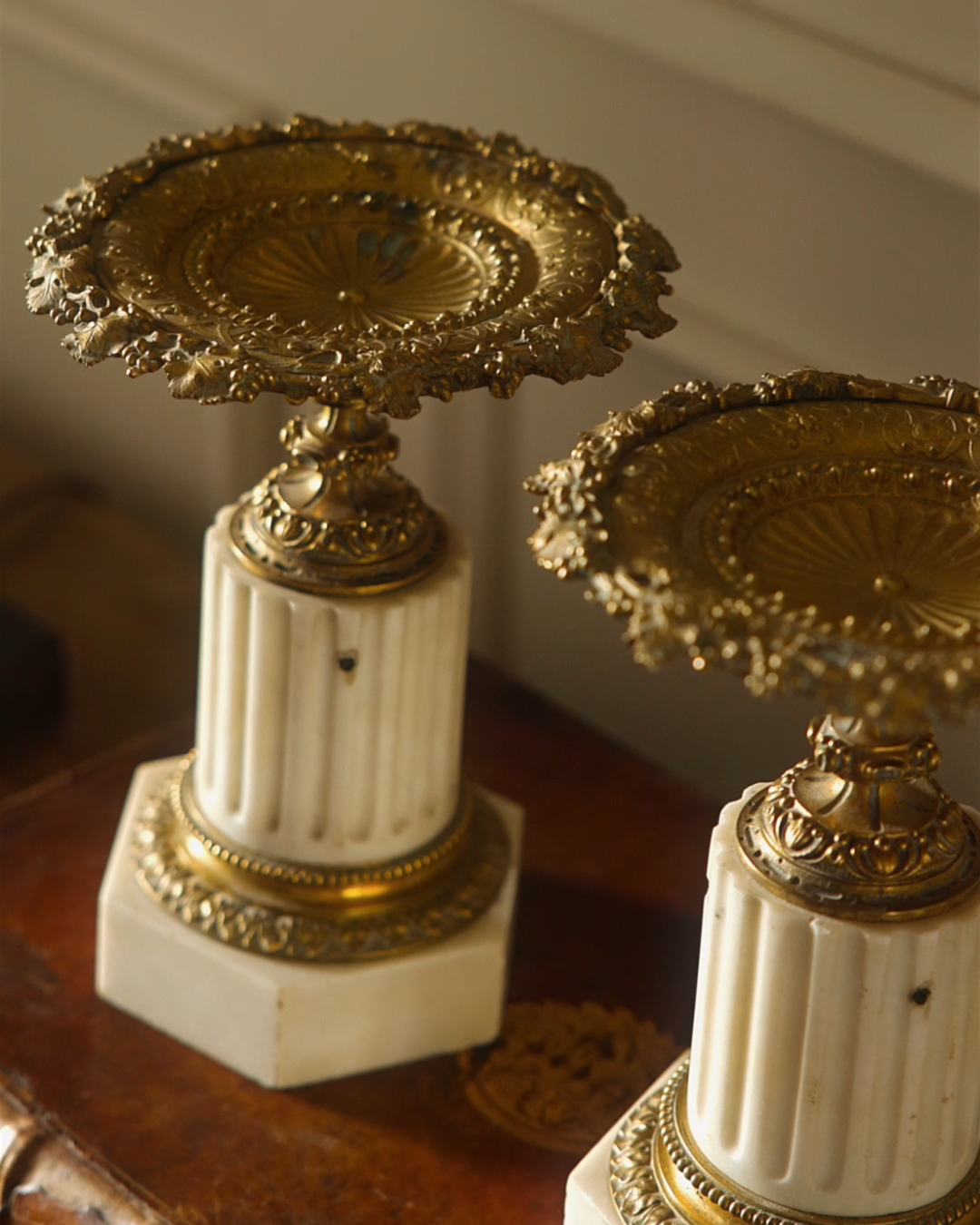 19th Century French Alabaster and Gilt Bronze Tazzas — Pair