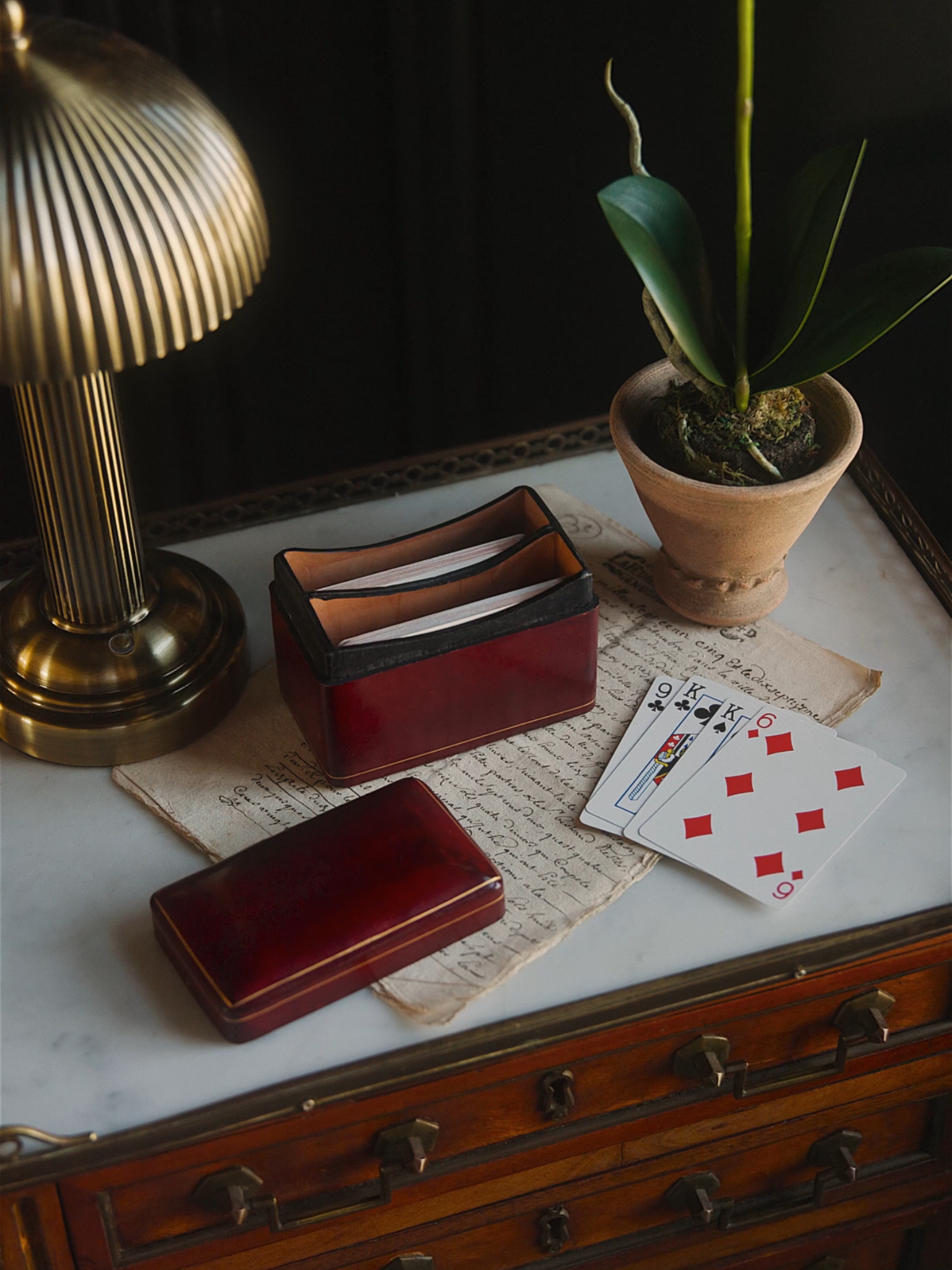 Antique Leather Playing Card Box