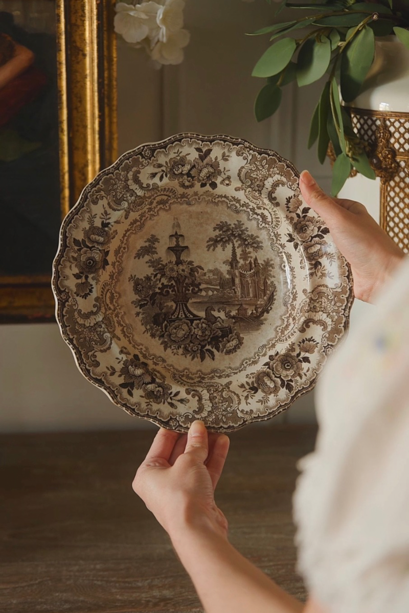 19th Century English Transferware Plate, “Fountain Scenery” Pattern – S. Alcock