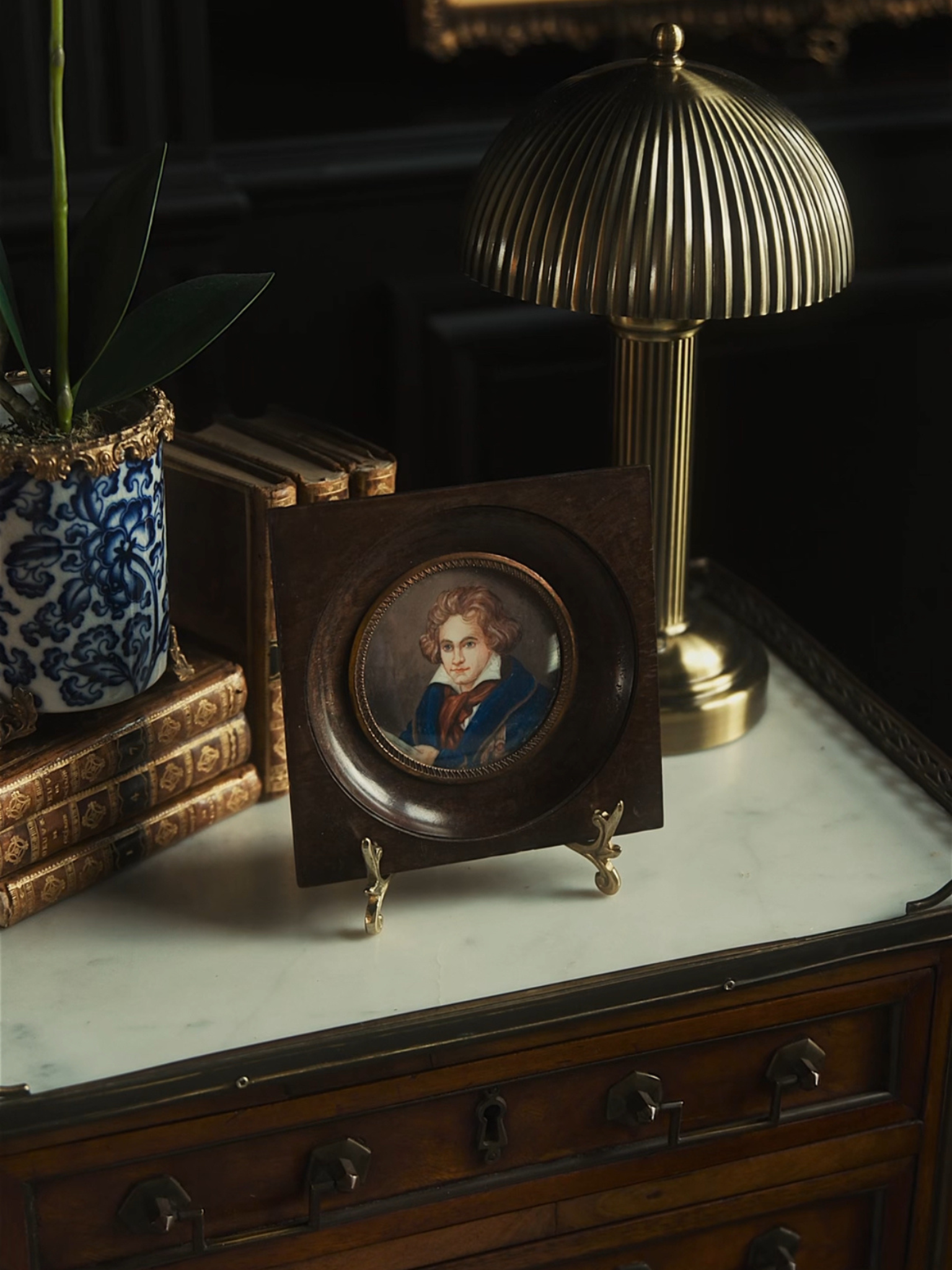 19th-Century Miniature Portrait of Ludwig van Beethoven, Signed H. Duran