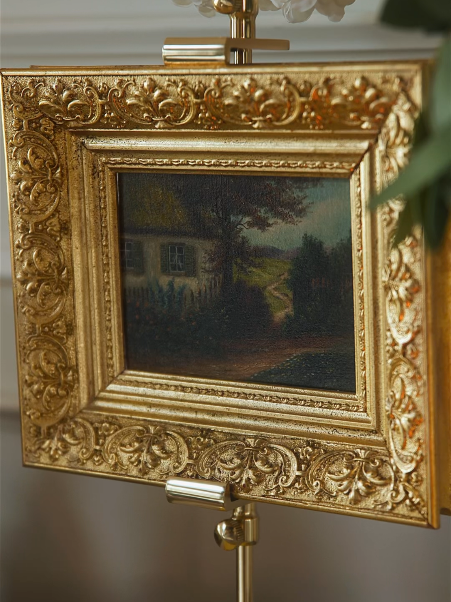 19th Century French Gilt Framed Cottage Painting