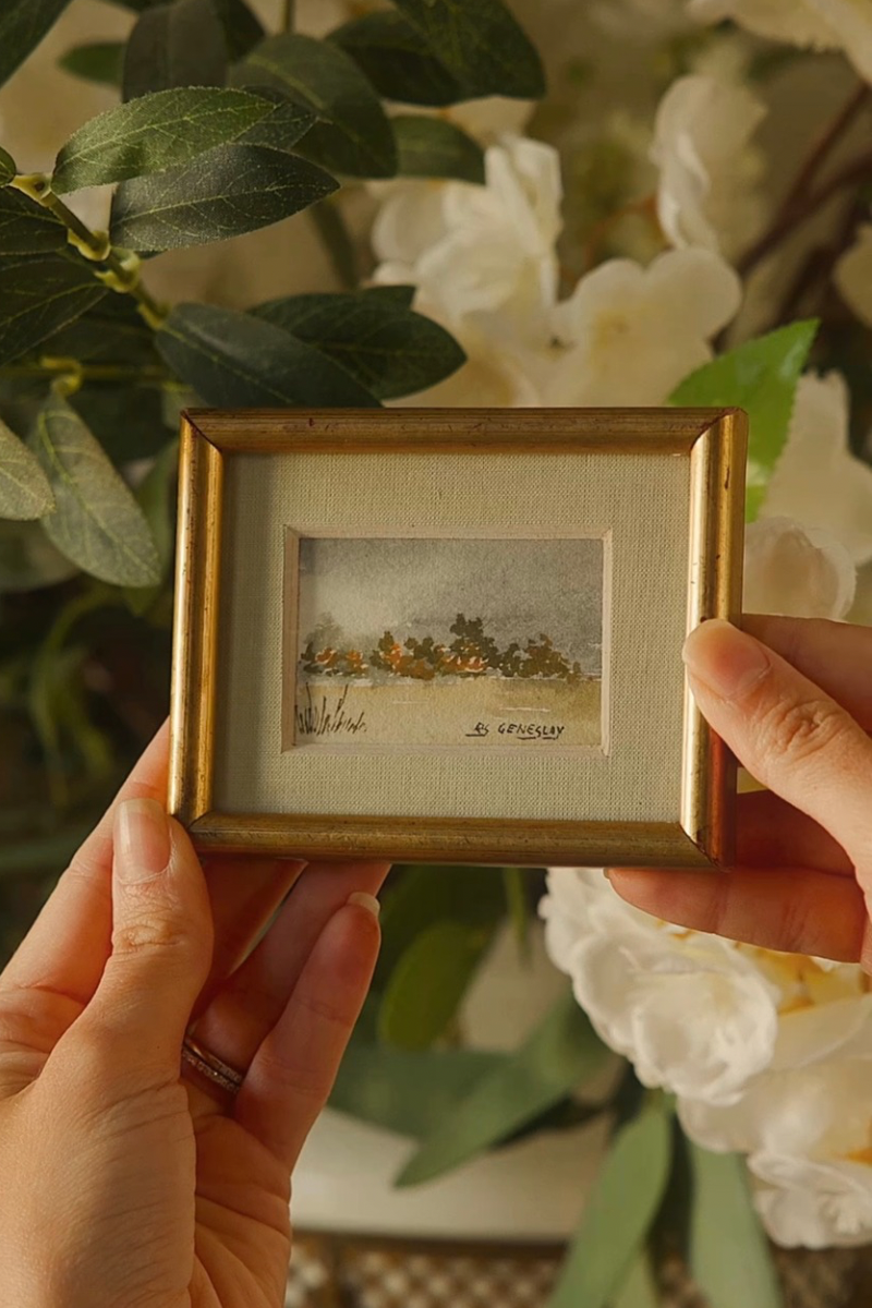 20th Century Miniature Landscape Watercolor by Geneslay