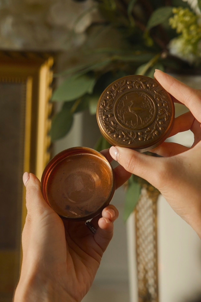 19th C. Bronze Crane Lidded Box