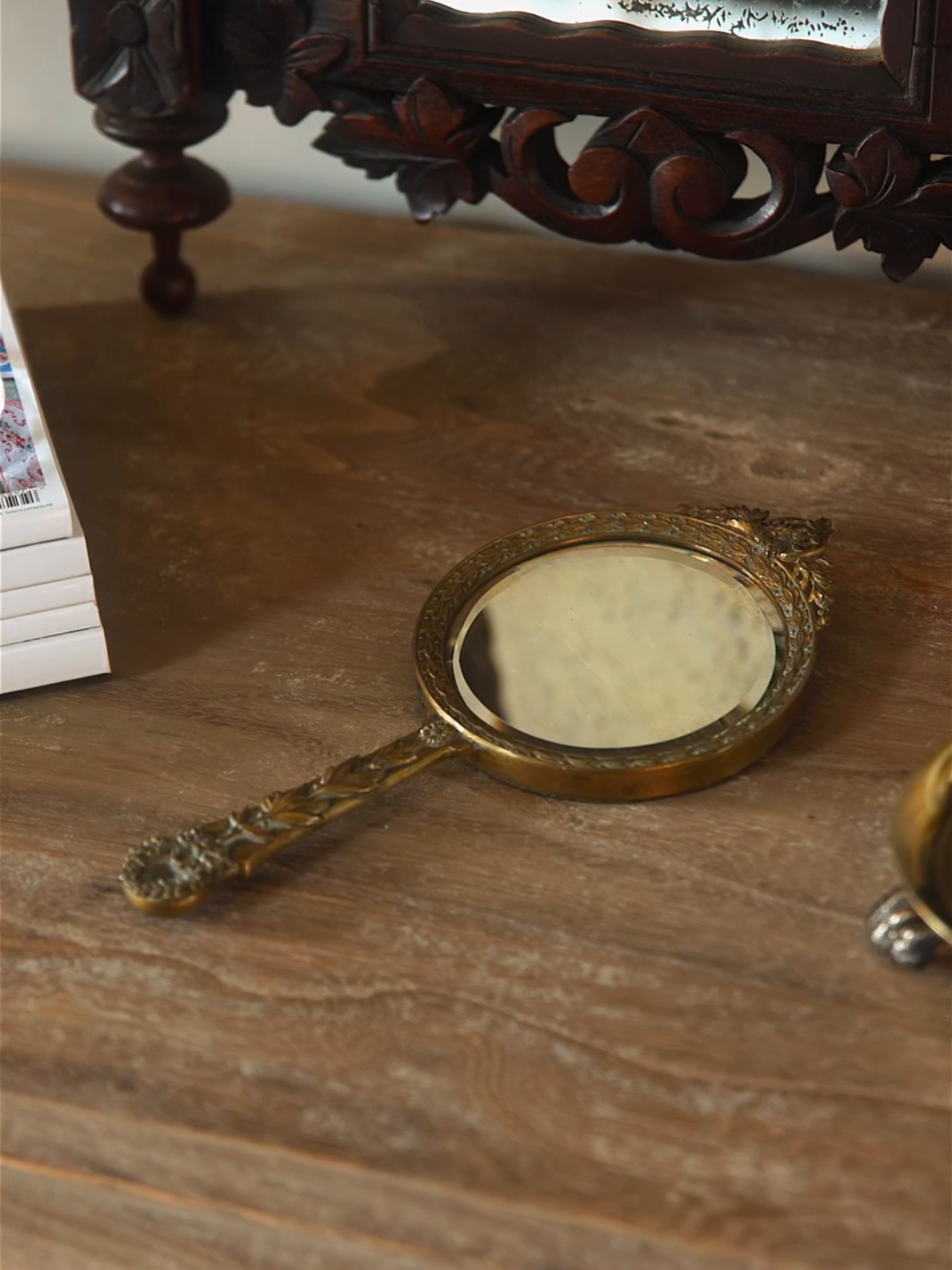 19th Century French Gilt Bronze Vanity Hand Mirror