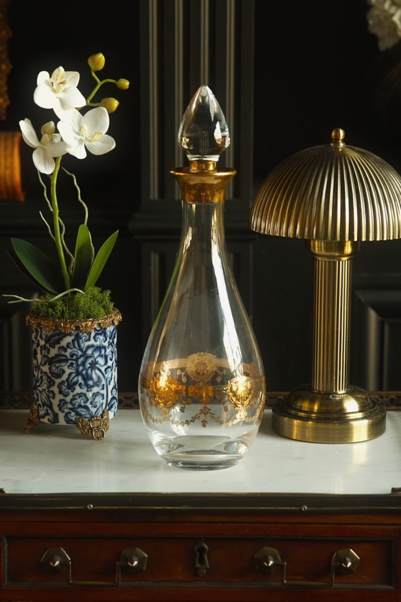 French Gilt & Crystal Liquor Decanter with Gilt Garland - C. 1900