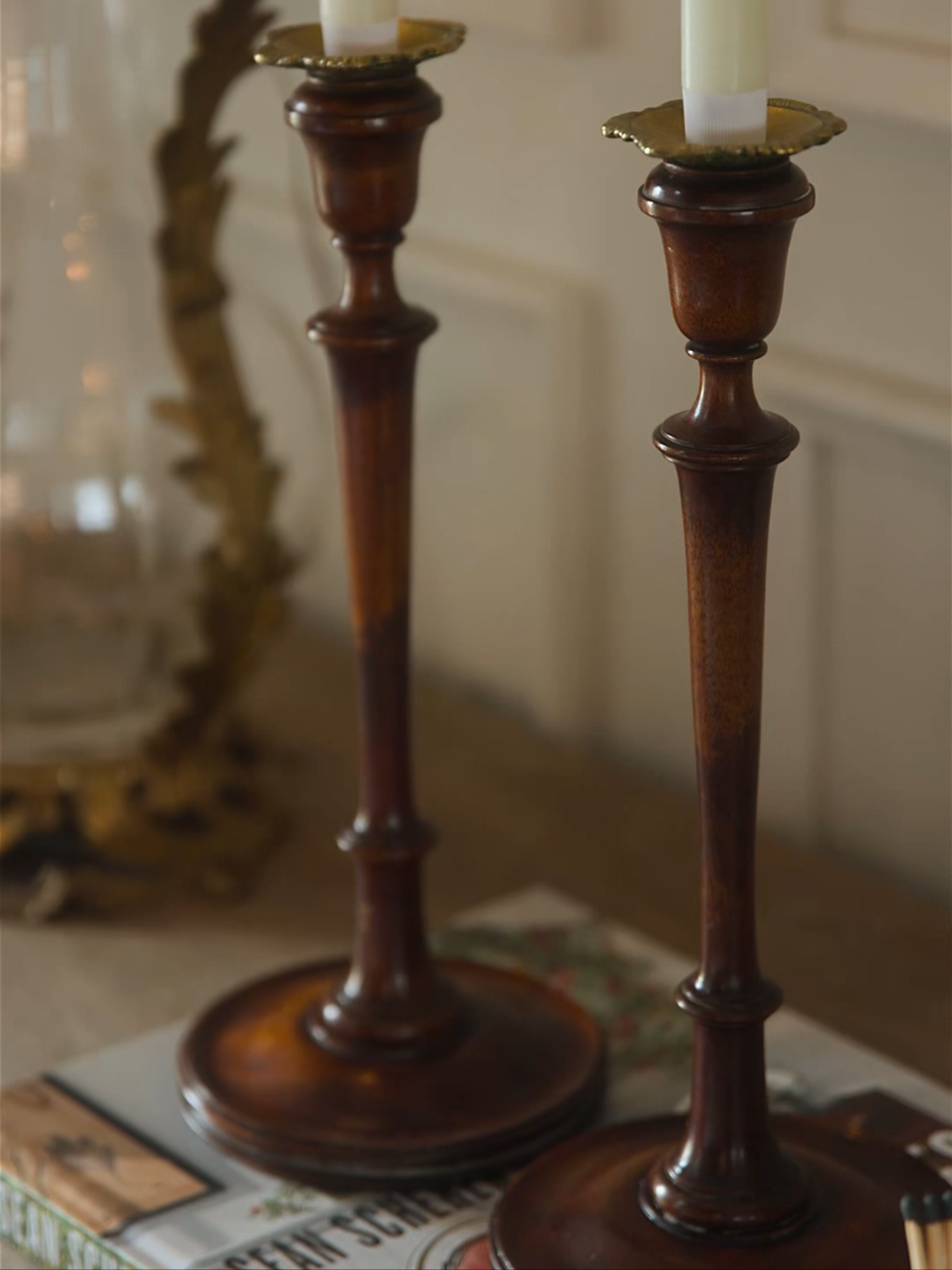 19th Century Turned Mahogany Candlestick Pair