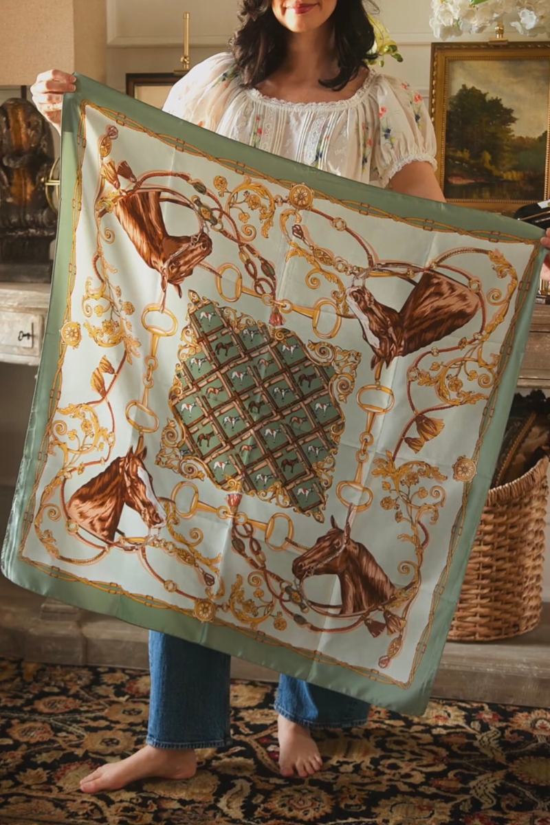 Italian Equestrian Silk Scarf, Chain & Bridle Motif