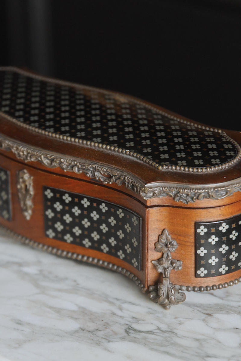 Late 19th Century French Napoleon III Ebonized & Inlaid Folding Front Glove Box