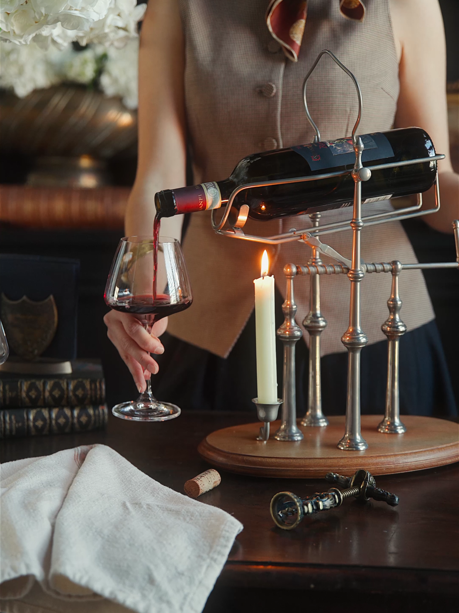 19th-Century French Silver-Plated Wine Cradle with Candle and Hand Crank
