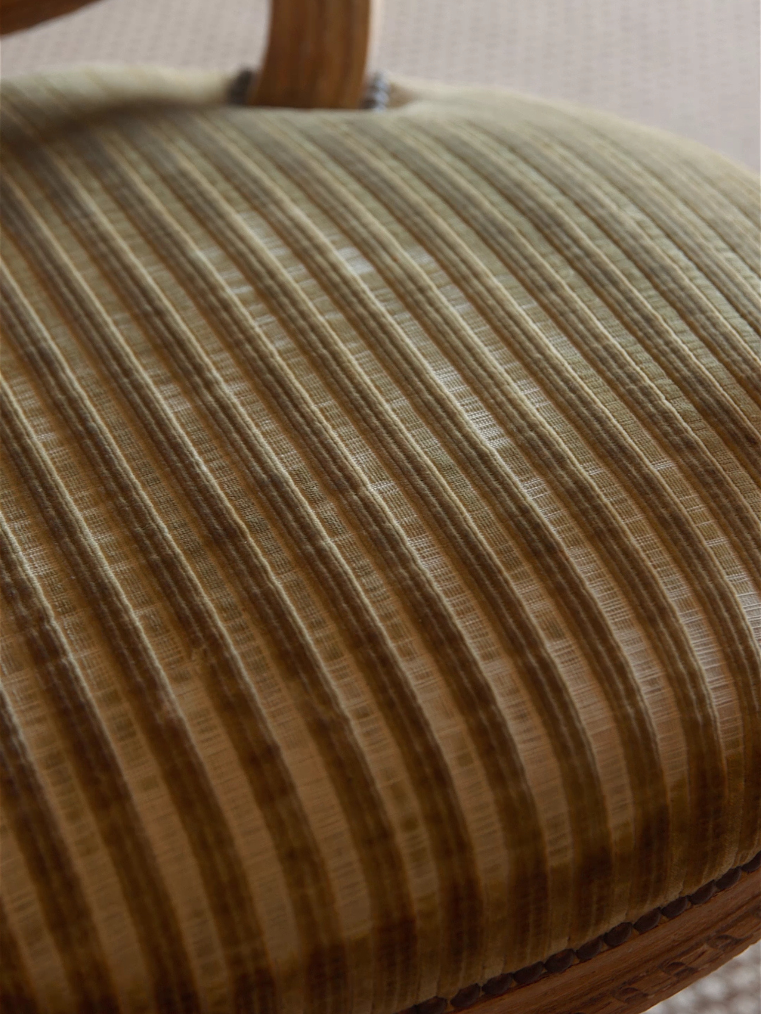 Pair of Louis XVI Revival Armchairs in Striped Velvet Upholstery