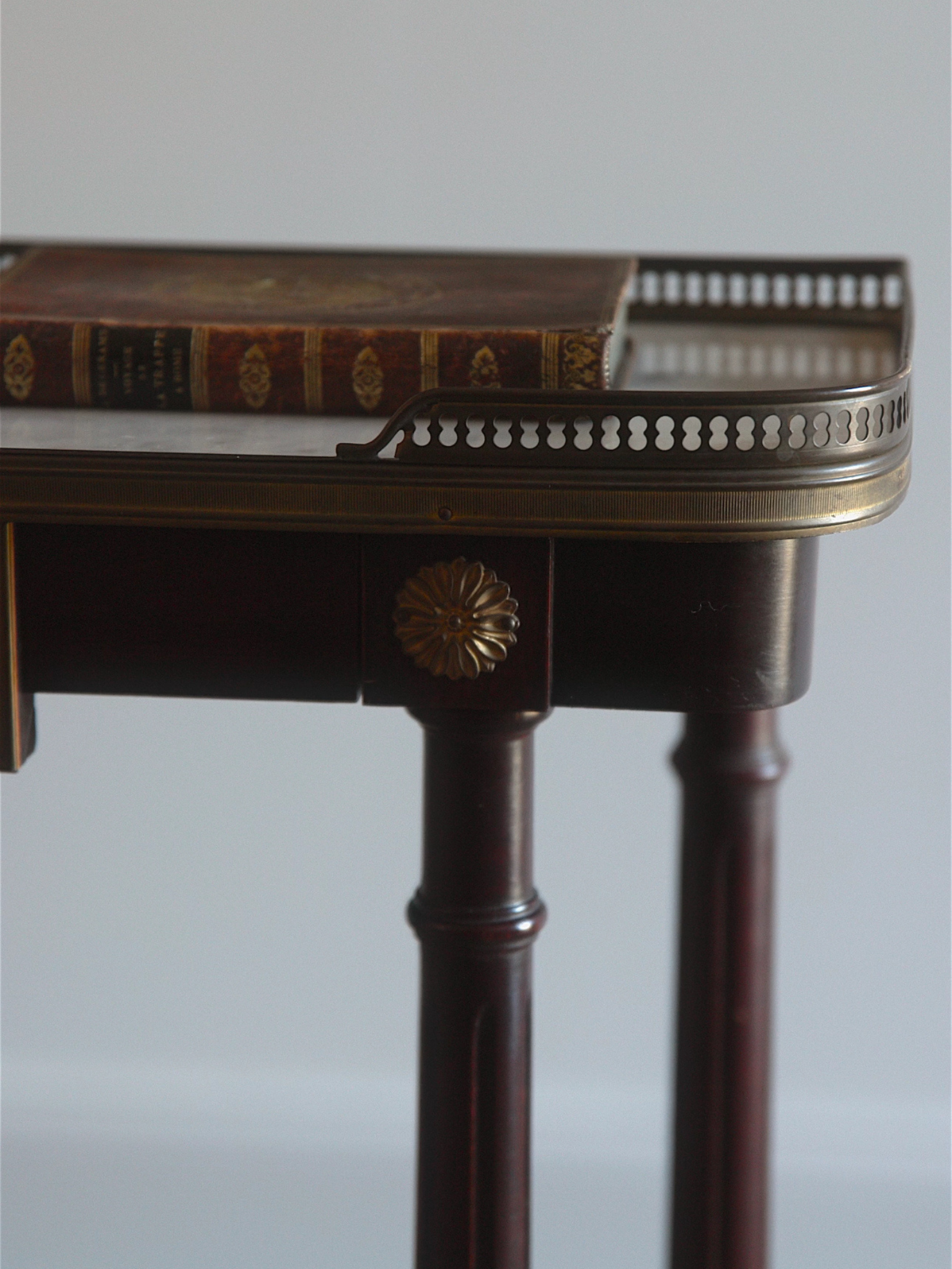 French Louis XVI–Style Mahogany Side Table with Marble Top