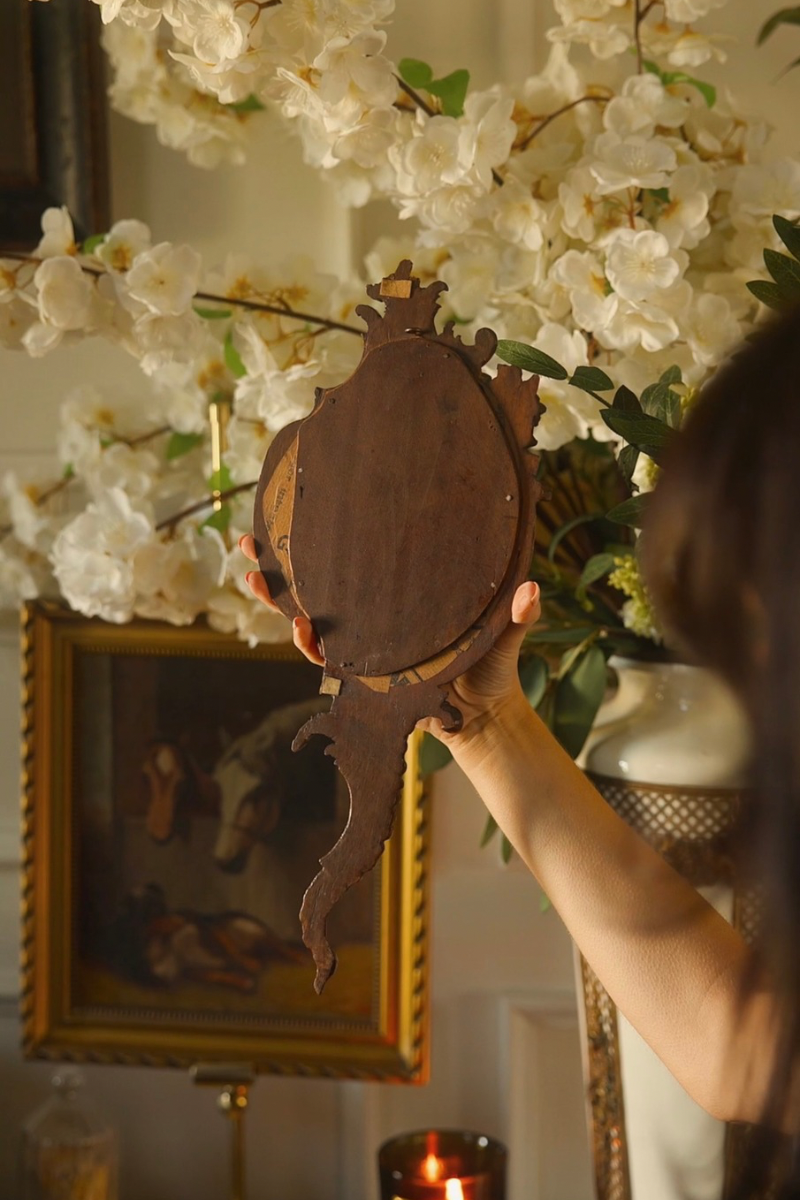 19th C. Hand Carved Black Forrest Hand Held Mirror