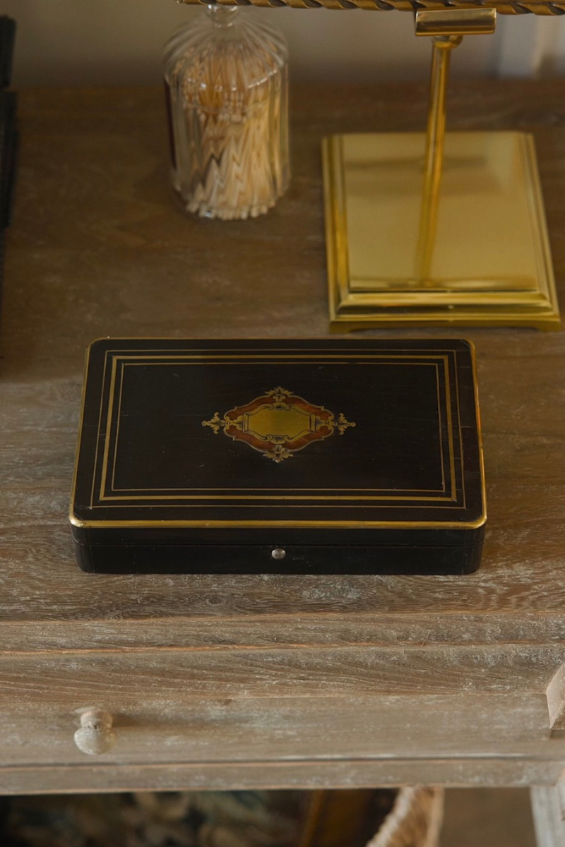 19th C. French Ebonized Writing Box With Brass Cartouche