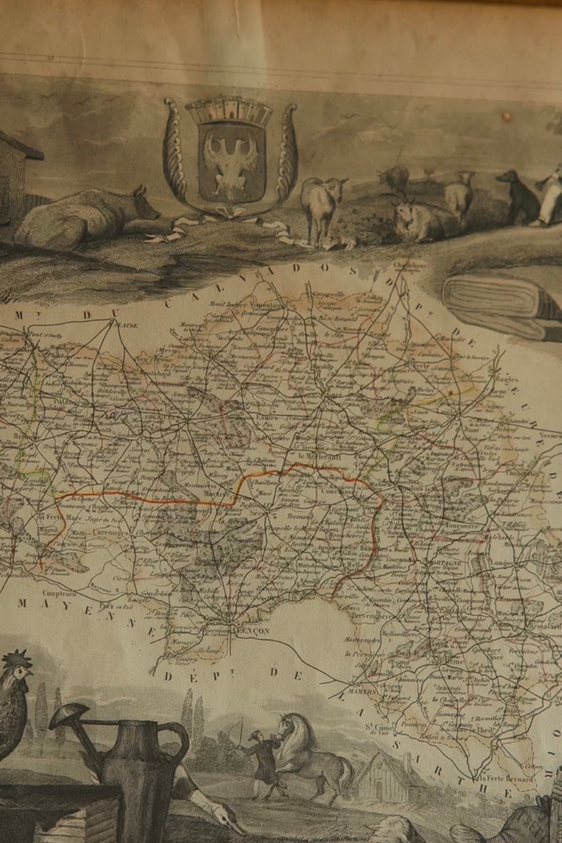Early 19th-Century Hand-Colored Map of the Department of Lorraine with Portrait of Jacques Callot
