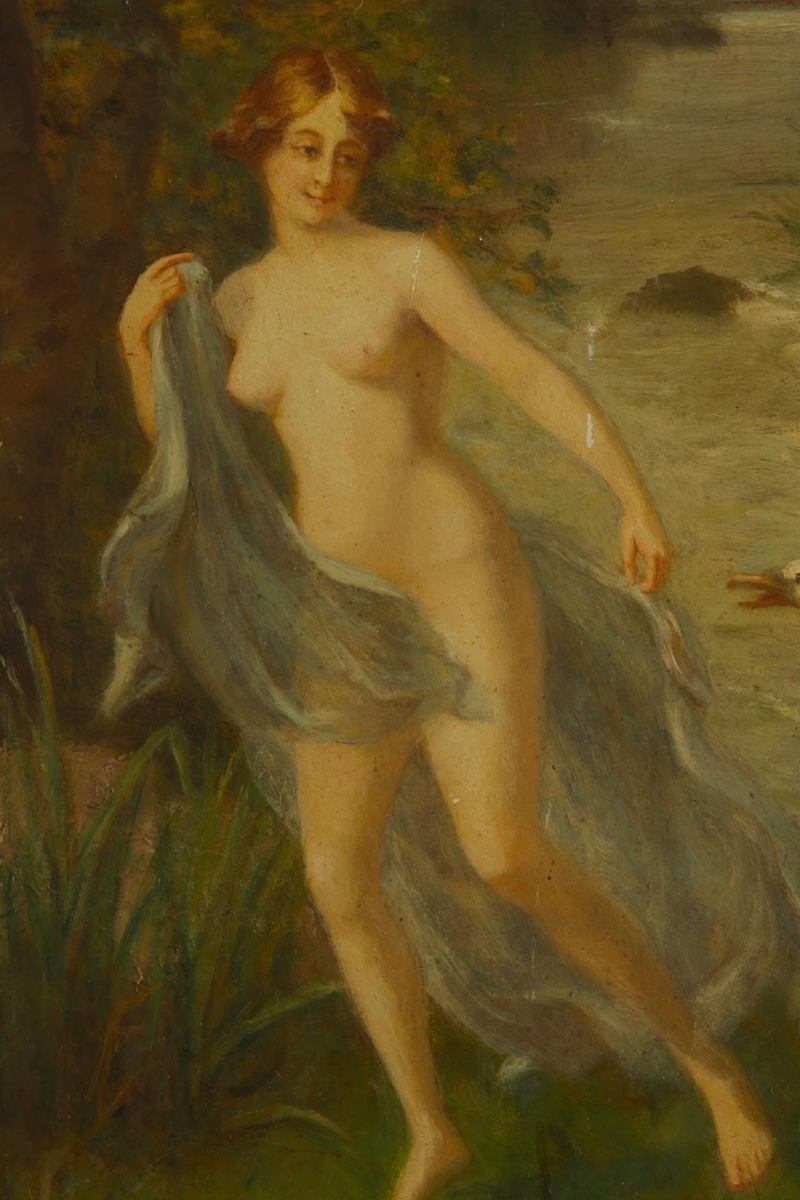"Leda and the Swan" Continental School Oil on Board